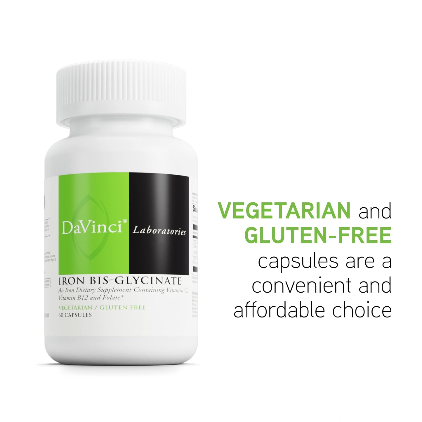 DaVinci Labs Iron Bis-Glycinate - Gentle Iron Supplement for Women & Men - Help Support Hemoglobin Production & Normal Energy Levels with Vitamin C & More* - Vegan - 60 Vegetarian Capsules