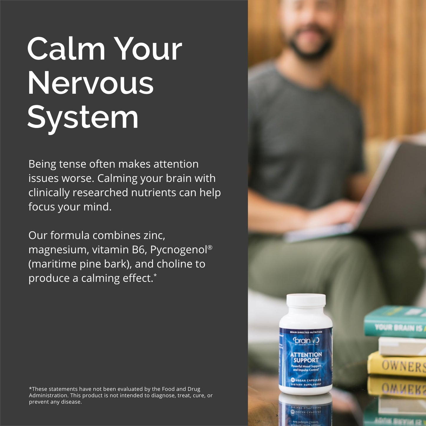 BRAINMD Dr Amen Attention Support - 90 Capsules - Promotes Mental Focus & Impulse Control - Gluten Free - 30 Servings
