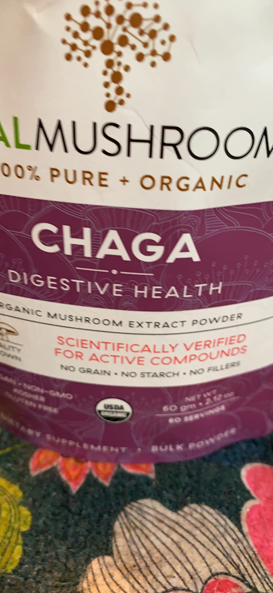 Real Mushrooms Chaga Powder - Organic Mushroom Supplement with Extract for Digestion, Energy, Immune Support Vegan Extract, Non-GMO, 60 Servings
