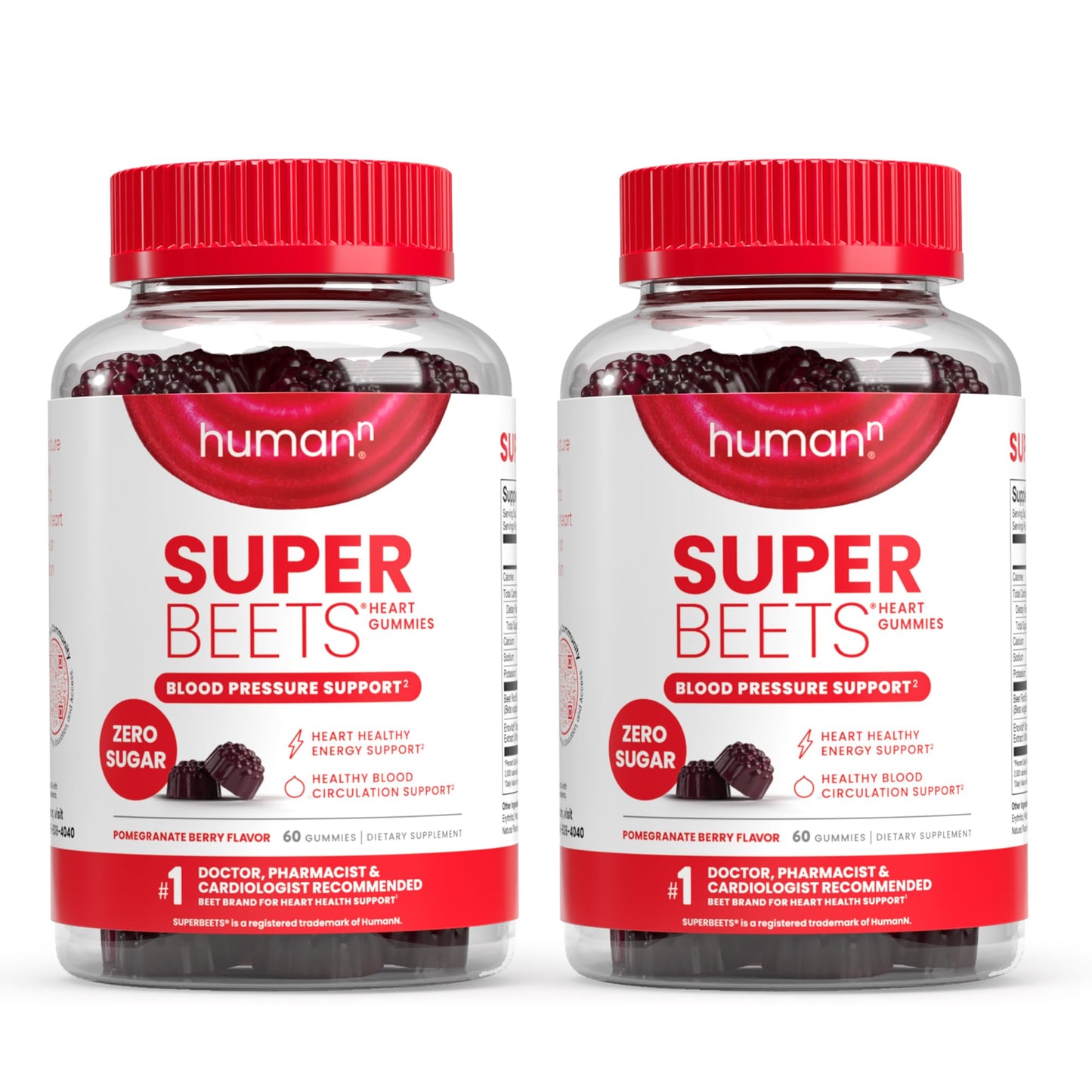 humanN SuperBeets Heart Gummies - Beet Gummy with Heart-Healthy Energy Support, Grape Seed Extract & Beetroot Powder, Sugar Free - Pomegranate Berry Flavor, 120 Count
