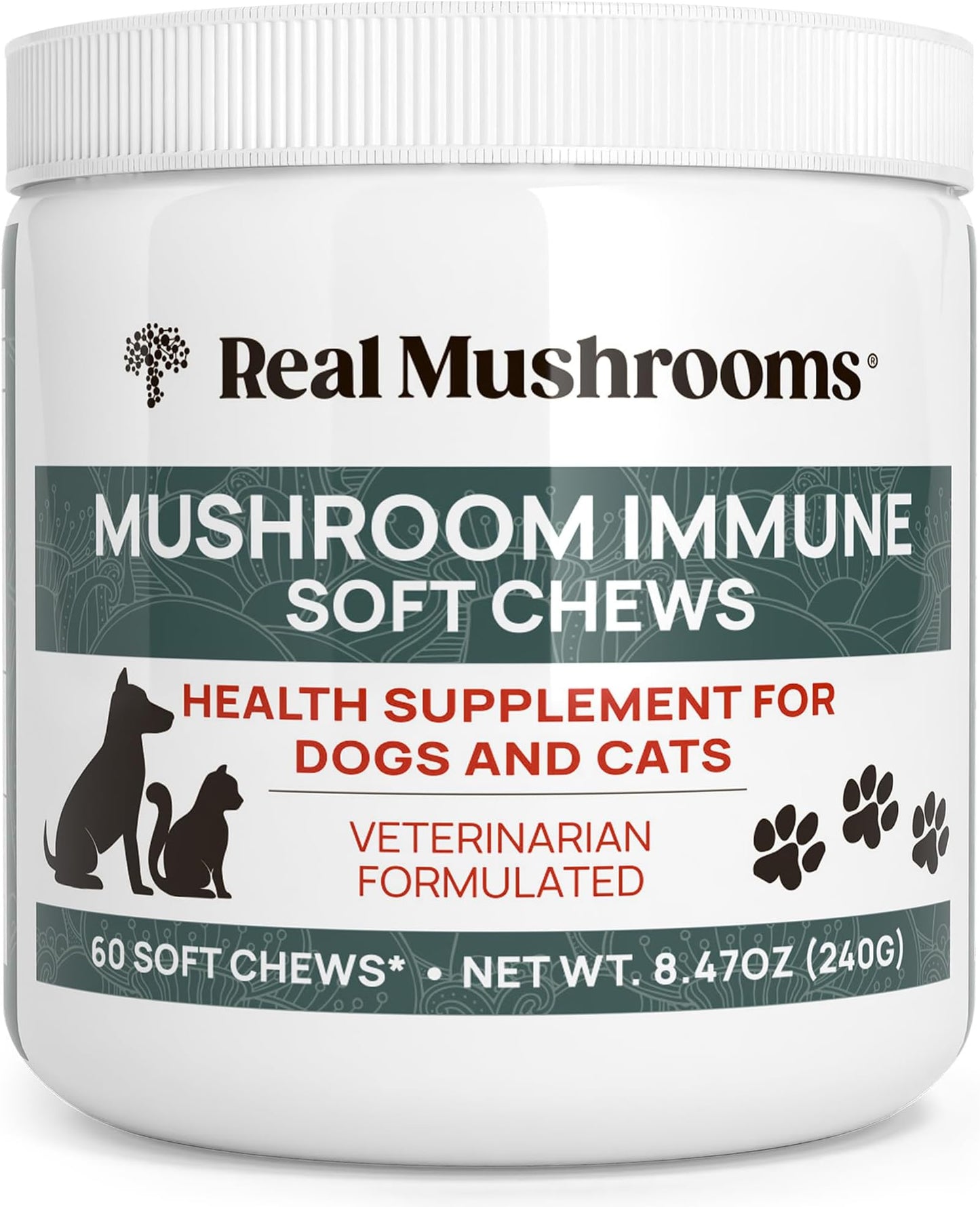 Mushroom Immune Support Pet Chews 60ct Treats for Dogs Booster Supplements Pets with Ashwagandha, Astragalus, Blueberry, Olive Leaf, Acerola Gut Health and Cats