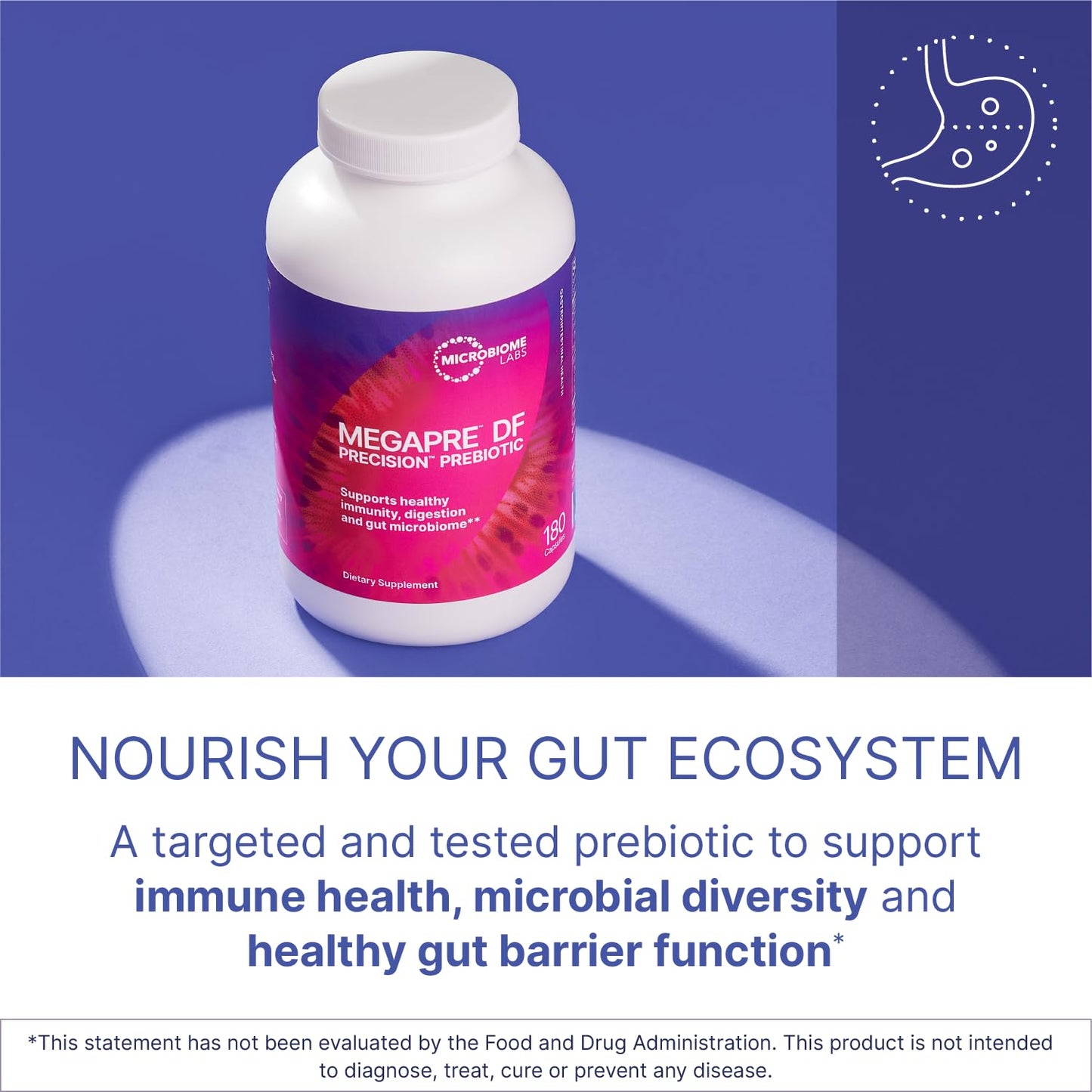 Microbiome Labs MegaPre DF - Dairy-Free Prebiotic Fiber Supplement - Gut Health Prebiotics for Women, Men & Kids 3+ - Support Microbial Diversity (180 Capsules)