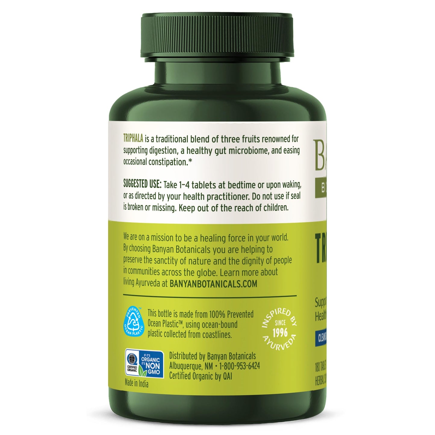 Banyan Botanicals Triphala Tablets - Organic Triphala with Amla, Haritaki & Bibhitaki – for Digestion, Elimination & Healthy Gut Microbiome* – 180 Tablets – Non-GMO Sustainably Sourced Vegan