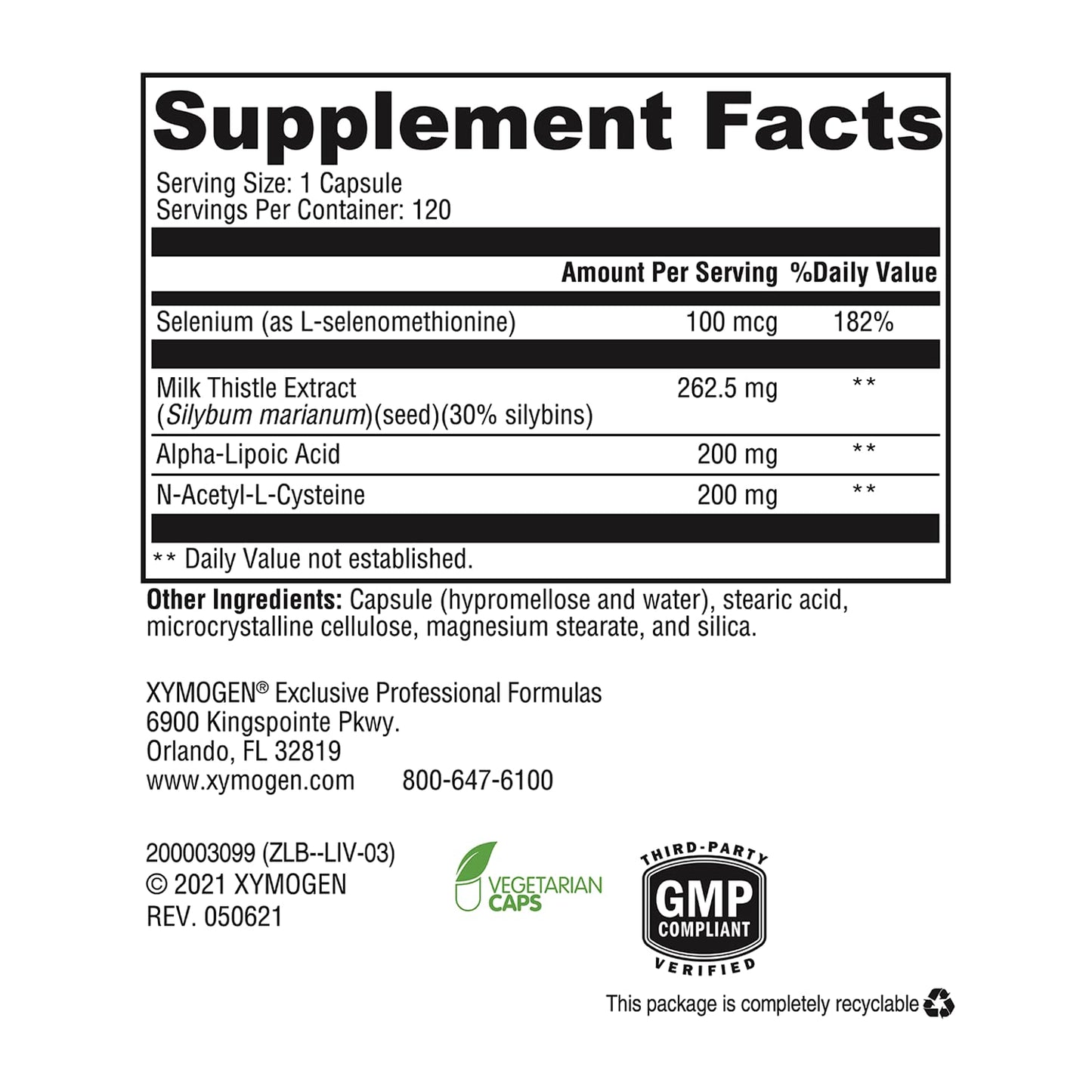 XYMOGEN Liver Protect - Supports Liver Health + Glutathione Production - Milk Thistle Extract, ALA Alpha-Lipoic Acid, N-Acetyl-L-Cysteine, Selenium L-Selenomethionine (120 Capsules)