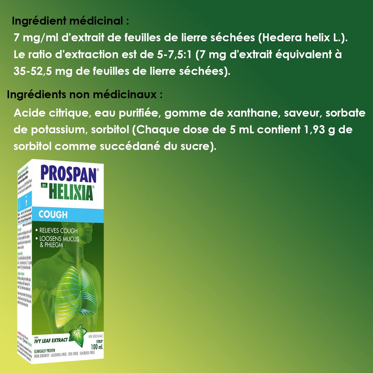 Helixia Prospan Natural Cough Syrup with Ivy Leaf Extract - Expectorant, Helps Eliminate Mucus & Phlegm - Cough Relief for Adults (100ml)
