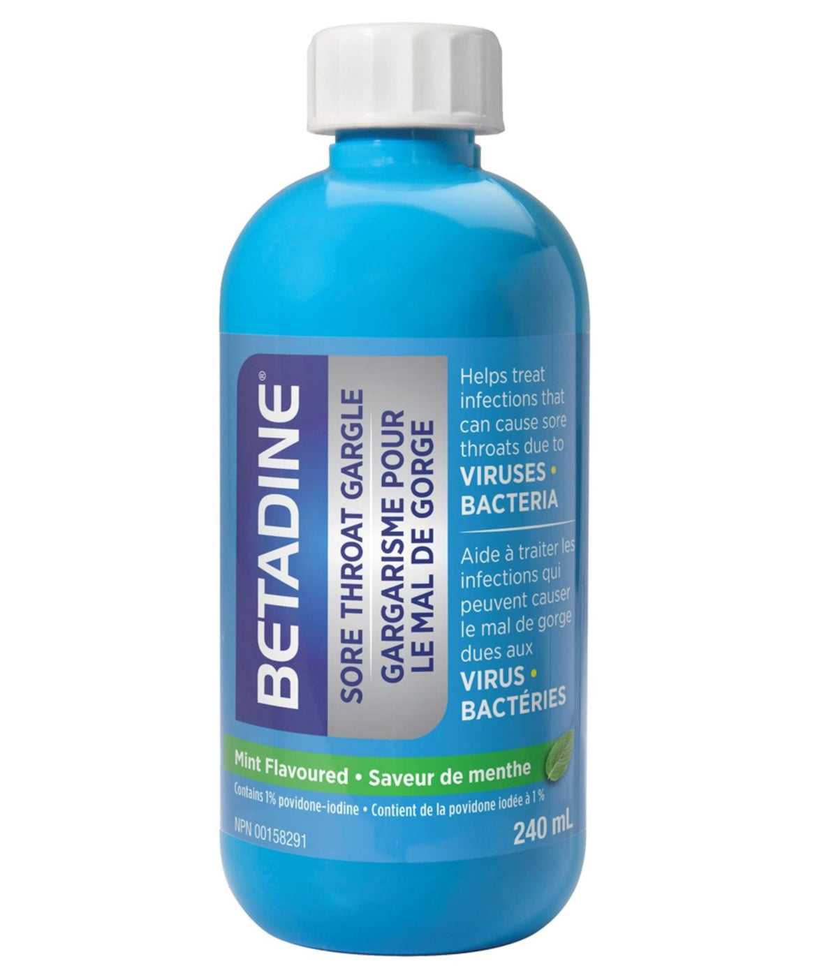 Betadine Sore Throat Gargle 240ml Mint Flavoured - Helps to Treat Infections That Cause Sore Throat