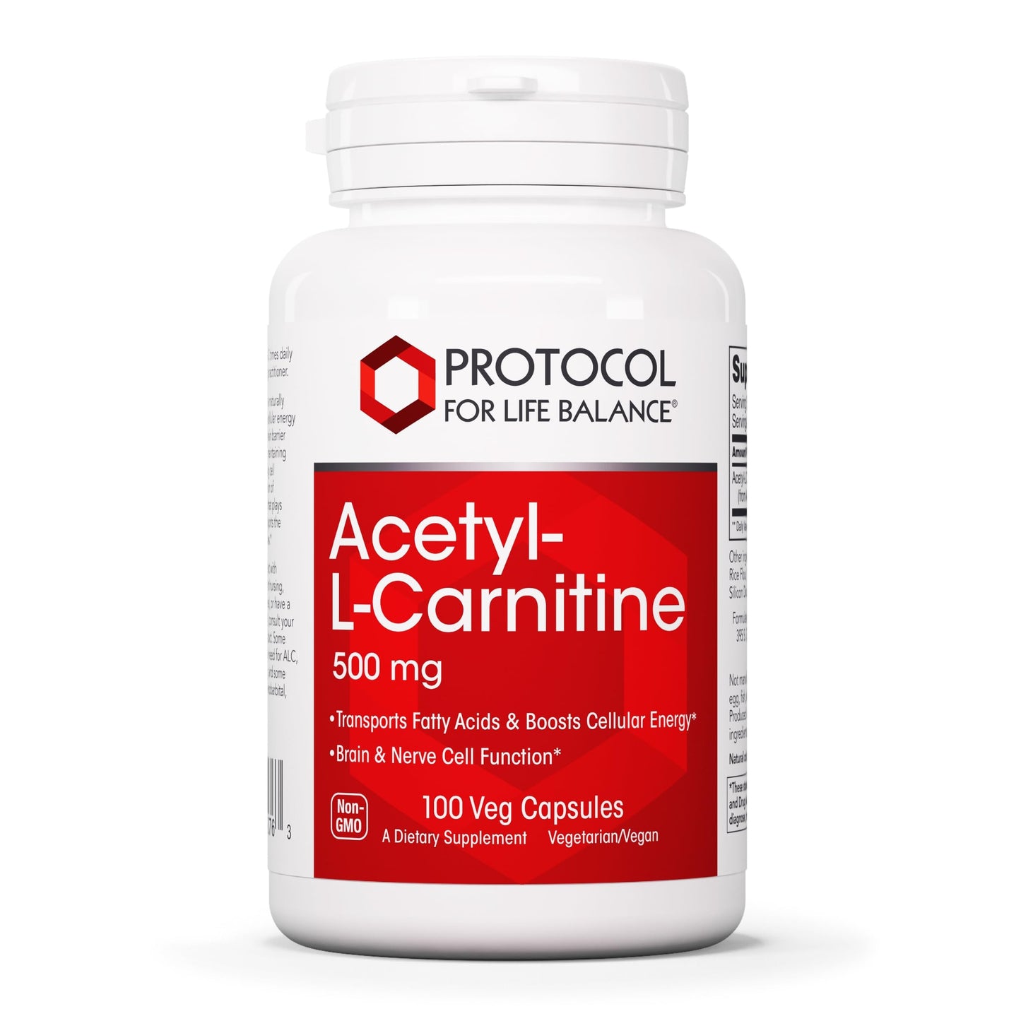 Protocol Acetyl- L-Carnitine 500mg - Energy Supplement, Nerve, and Brain Support - 100 Veg Caps