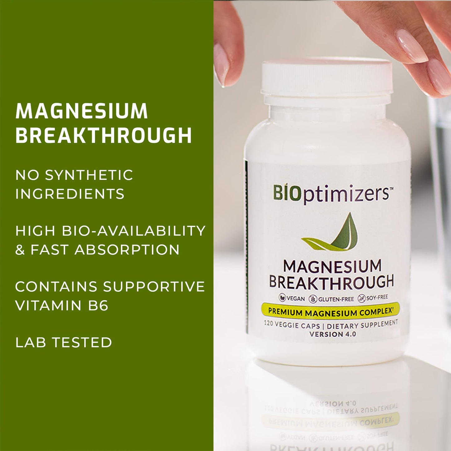 BiOptimizers Magnesium Breakthrough Supplement 4.0 - Has 7 Forms of Magnesium: Glycinate, Malate, Citrate, and More - Natural Sleep and Brain Supplement - 60 Capsules