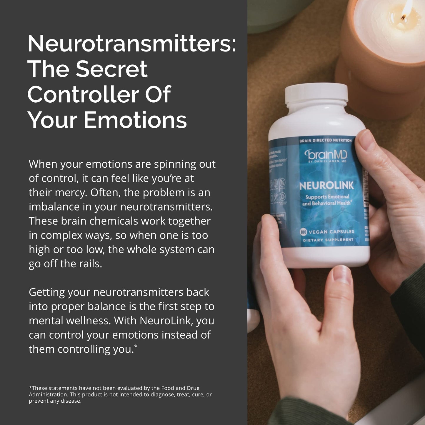 Dr Amen BrainMD NeuroLink - 180 Capsules - Promotes Optimal Brain Function, Focus & Concentration - Gluten Free - 45 Servings