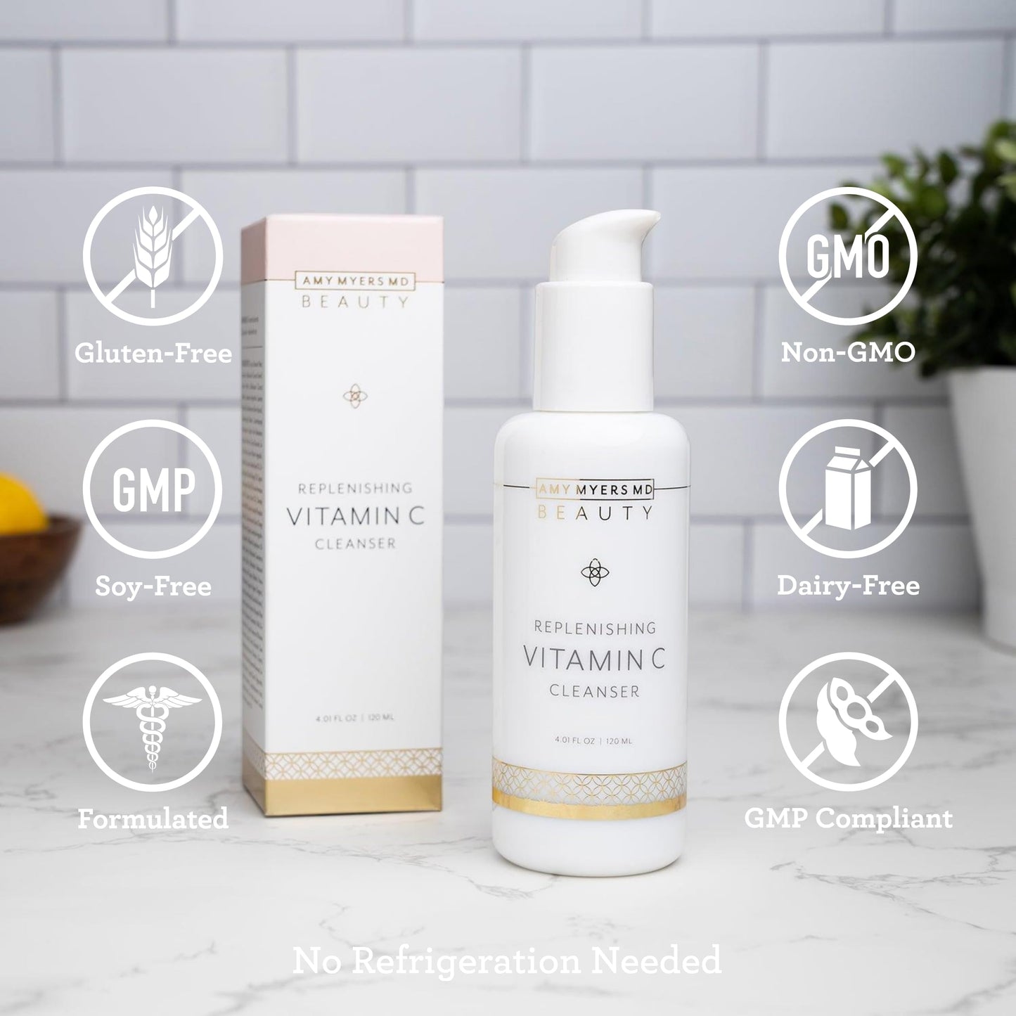 Amy Myers MD Replenishing Vitamin C Cleanser 4 FL - Organic Facial Cleanser for Sensitive Skin - Face Wash Cleaner with Rosehip Oil & Reishi Mushroom to Nourishes Skin & Reduce Wrinkles
