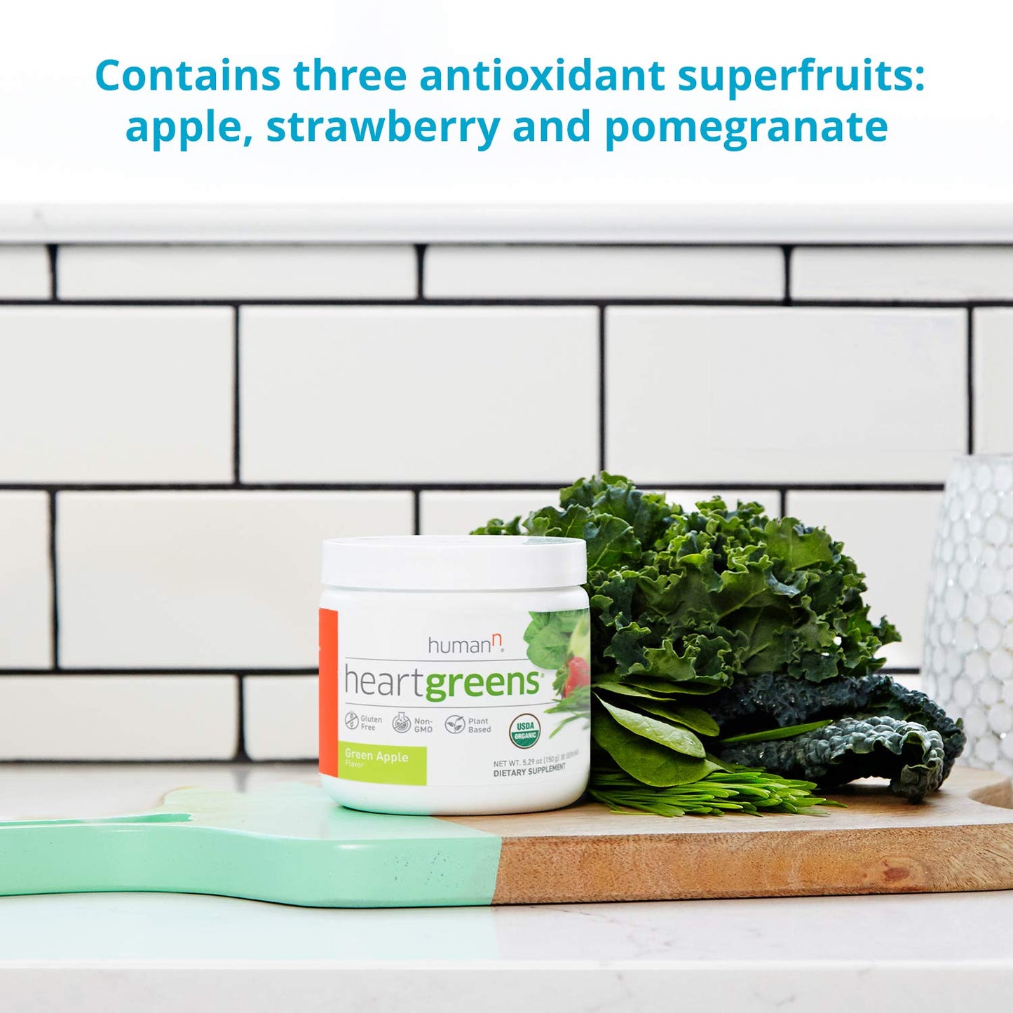 HumanN HeartGreens | Superfood Organic Powder with Wheatgrass, Kale, Spinach, and Spirulina, USDA Organic Non-GMO, from The Makers of SuperBeets (Green Apple Flavor, 5.29-Ounce