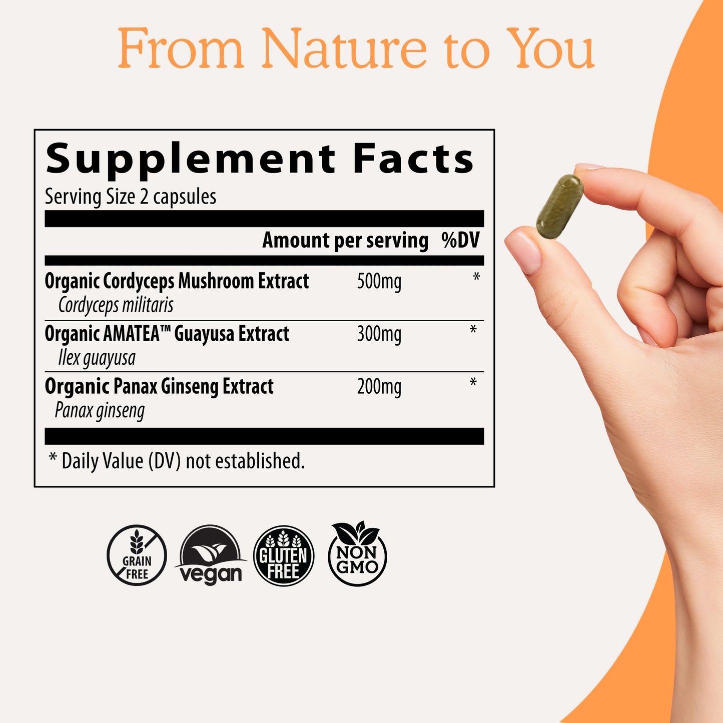 Real Mushrooms RealBoost Capsules - Mushroom Supplement Blend with Cordyceps Mushroom, Panax Ginseng Extract Guayusa Energy, Immune Defense, Mood Support Vegan, 60 Caps
