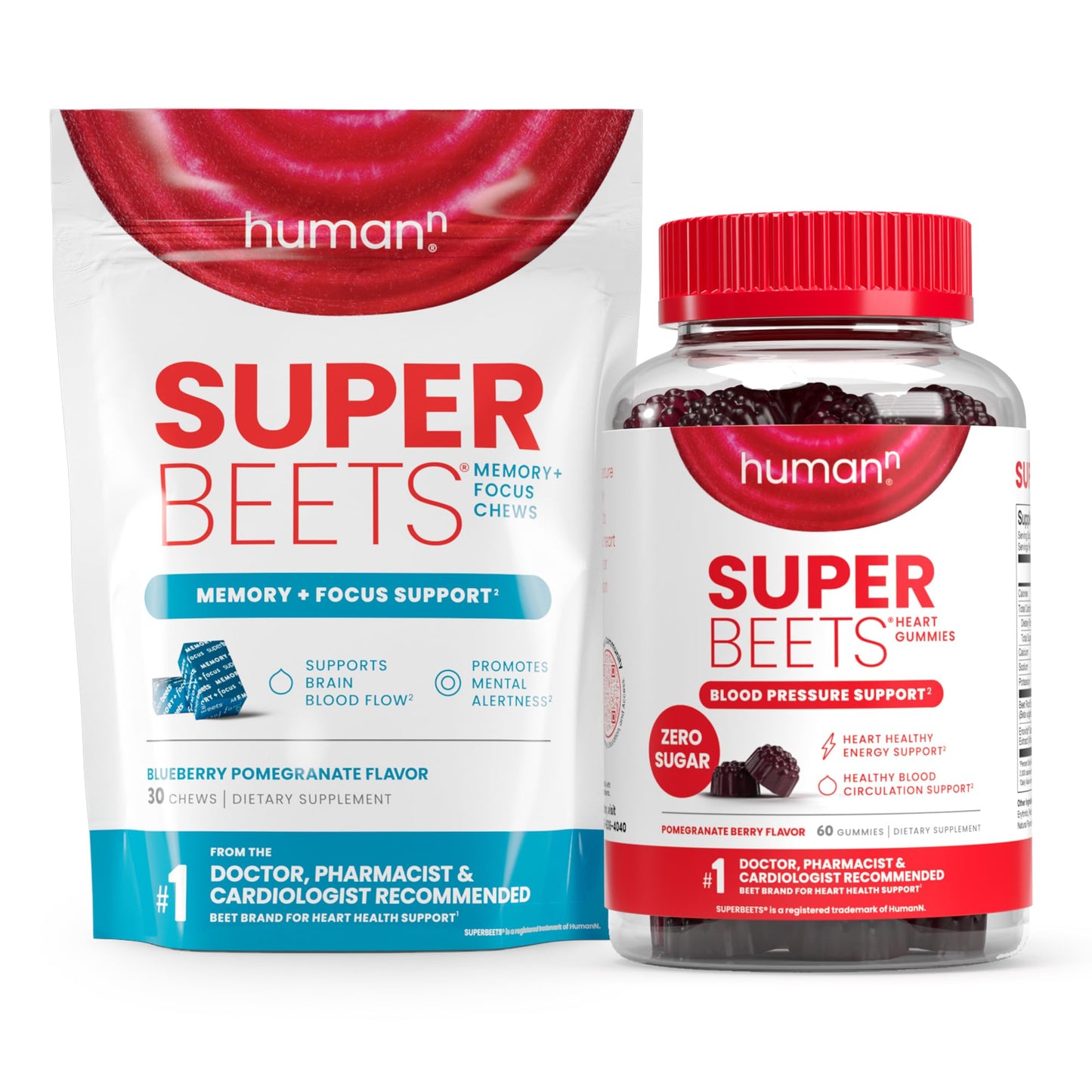 HumanN Memory + Focus Chews & Heart Gummies Zero Sugar
