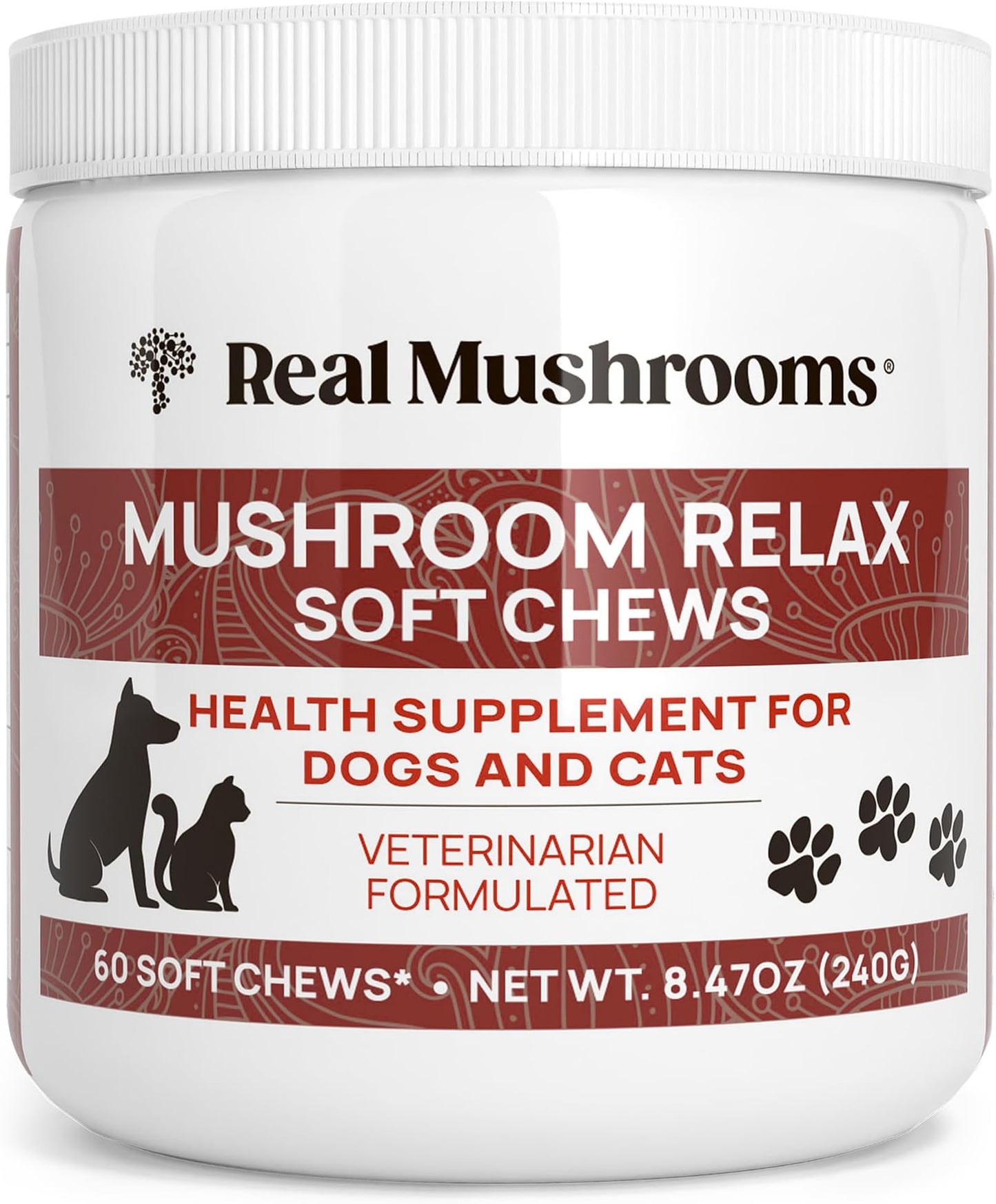 Real Mushrooms Calming Chews for Dogs - Cat Dog Treats w Reishi Lions Mane, Dogs, Relaxation, Bites Pet, 60ct