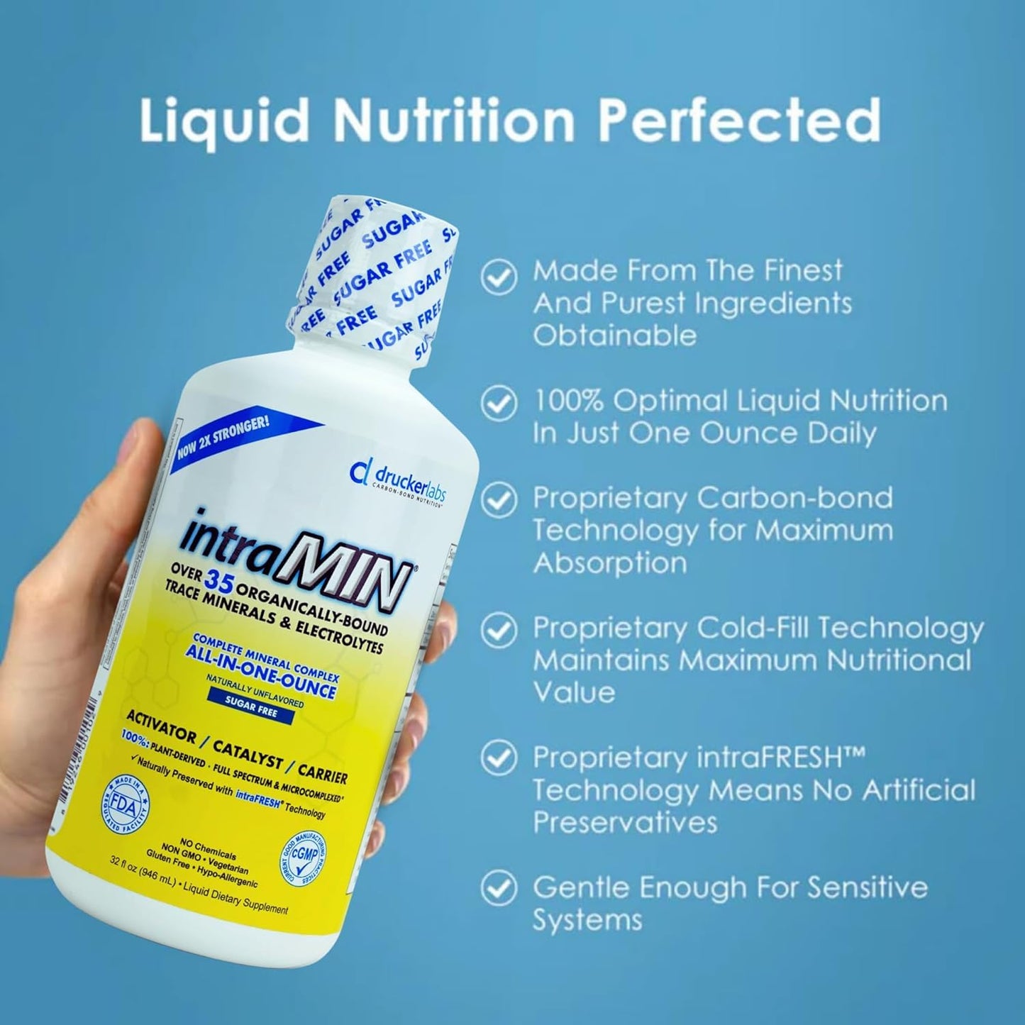 DRUCKER Labs - IntraMIN Organic Liquid Trace Minerals Supplement for Men, Women, Kids, Immune and Muscle Support, Non GMO, Gluten Free, Vegan, Electrolytes, Sugar Free (32 oz., Naturally Unflavored)