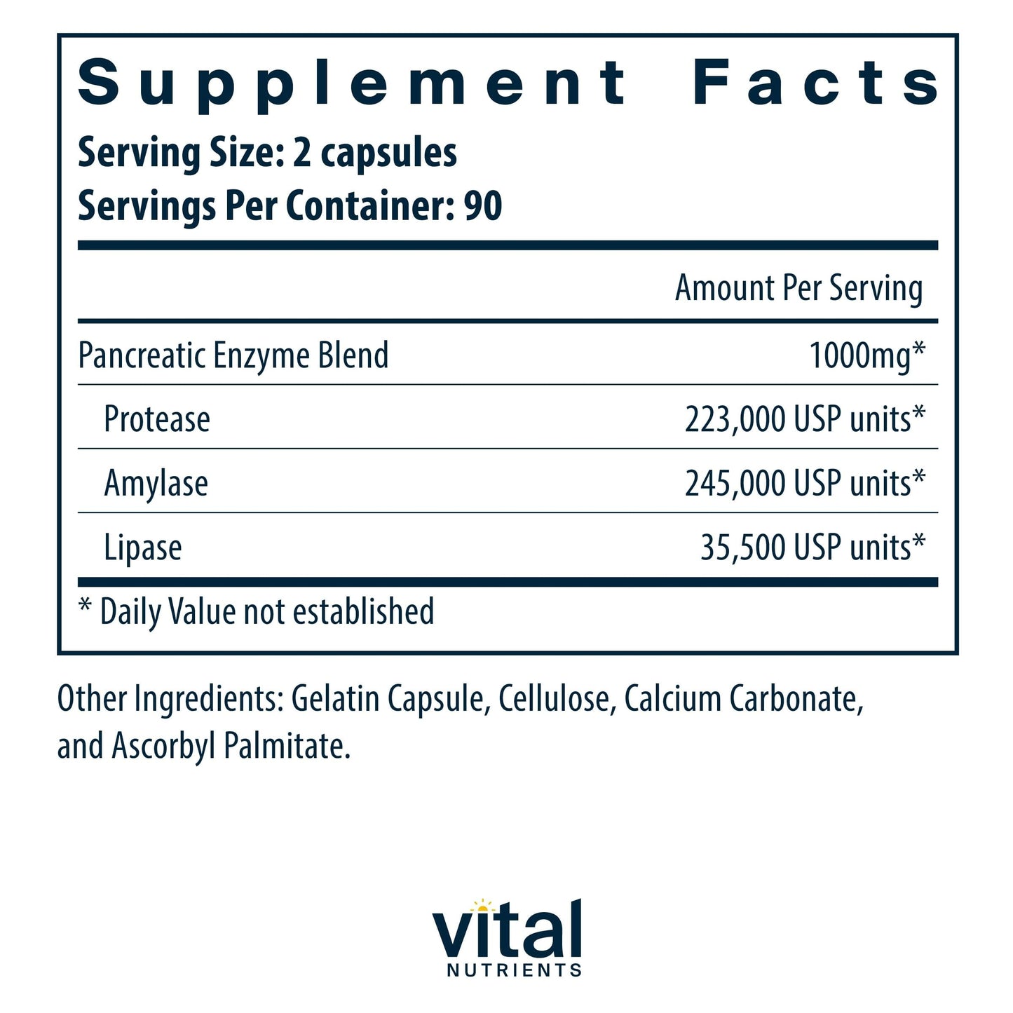 Vital Nutrients Pancreatic Enzymes 1000mg (Full Strength) | Pancreatin Digestion Supplement with Protease, Amylase & Lipase | Digestive Enzymes | Gluten, Dairy, and Soy Free | 180 Capsules