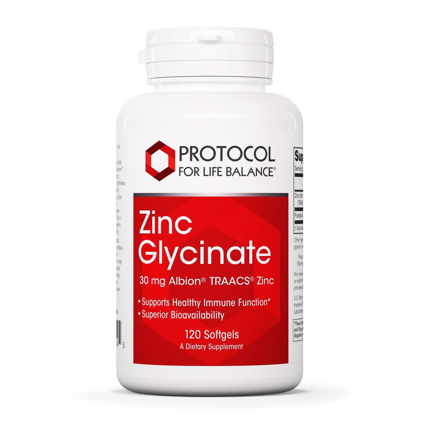 Protocol Zinc Glycinate 30mg - with Albion Traacs Zinc - Zinc Glycinate Supplement - Immune System Support* - Keto Friendly & Dairy Free - 120 Softgels
