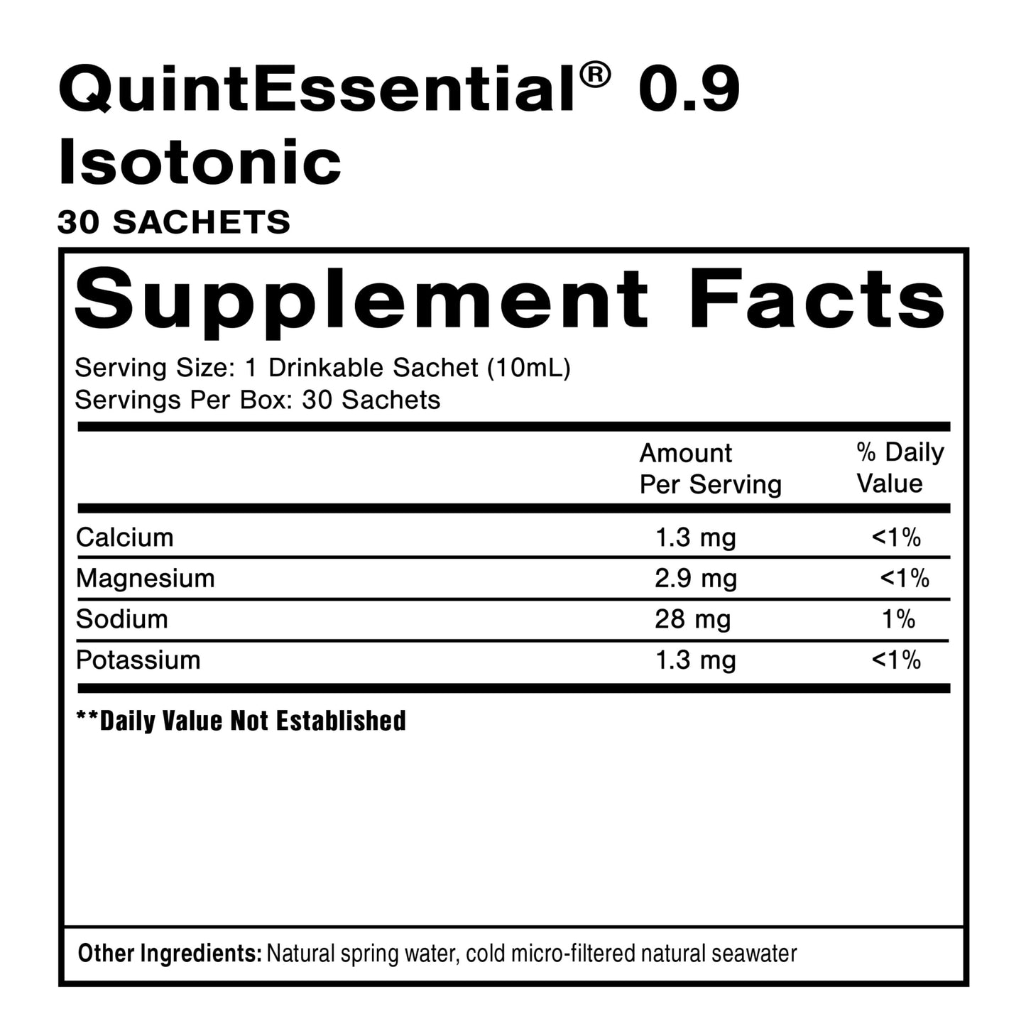 Quicksilver Scientific Quintessential 0.9 Sachets - Isotonic Solution with Sea Water Minerals + Alpine Spring Water - Liquid Hydration, Electrolyte + Multi Minerals Supplement (30 Count)