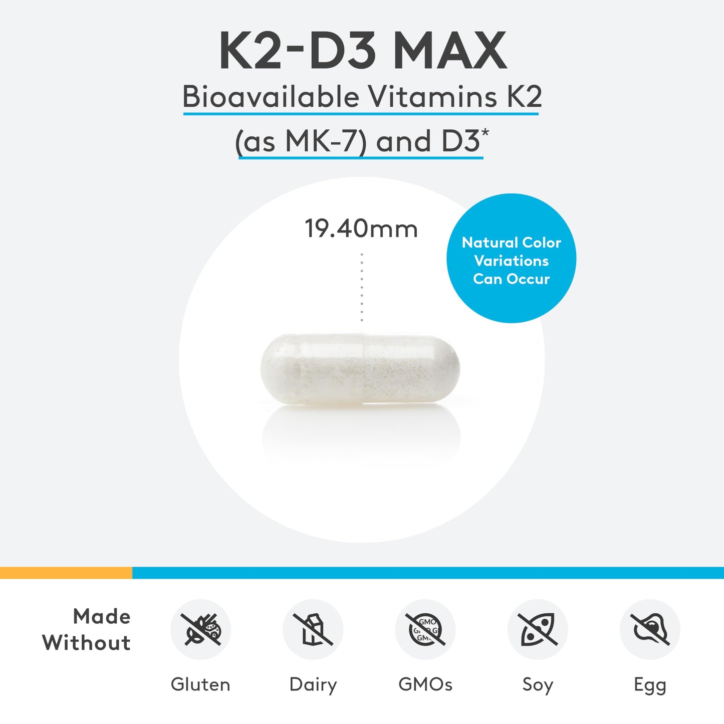 XYMOGEN K2-D3 Max - Vitamin D3 K2 with 180mcg VIT K Per Capsule - Bioavailable Vitamin D 5000 IU (Cholecalciferol) with Vitamin K2 MK-7 - Bone Health + Immune Support Supplement (60 Capsules)