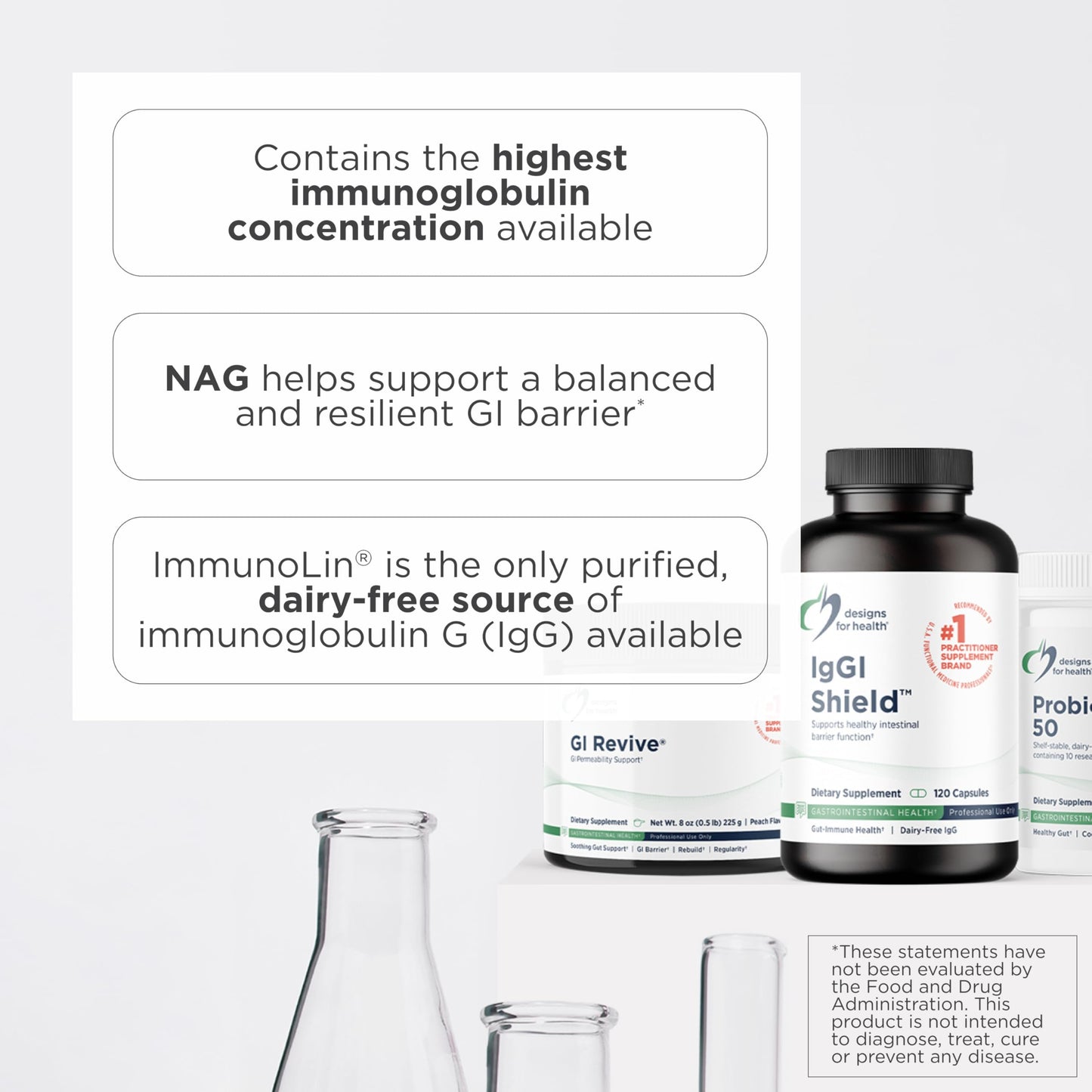 Designs for Health IgGI Shield - Gut Health & Immune Support Powder with Dairy-Free ImmunoLin Immunoglobulin and NAG - Help Bind & Remove Toxins and Fortify the Intestinal Barrier (120 Capsules)