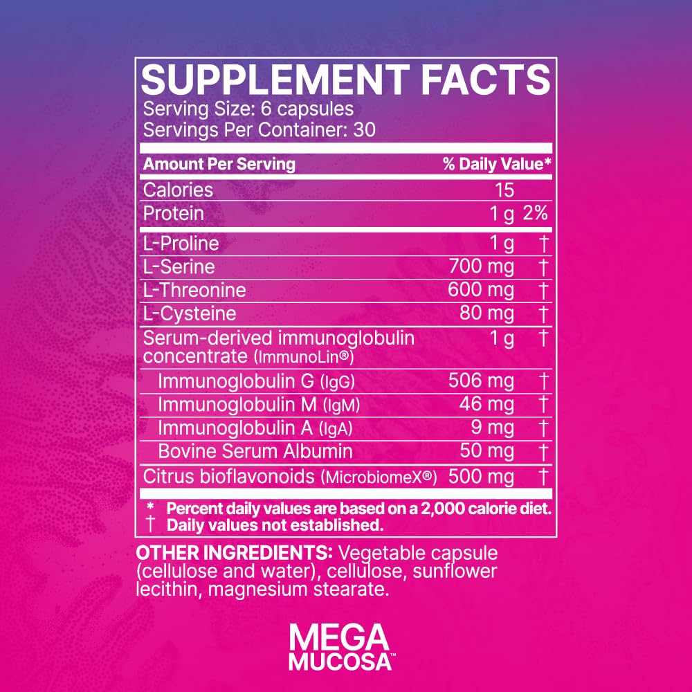 Microbiome Laps MegaMucosa - Amino Acids Supplement with Dairy-Free Immunoglobulins - Gut Health + Immune Support for Women & Men - For Complete Mucosal Support (180 Capsules)