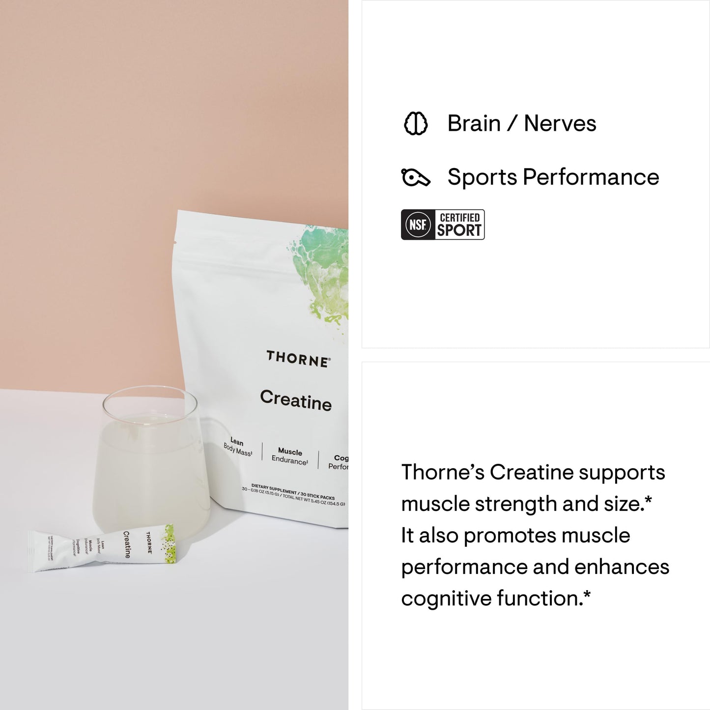 THORNE - Creatine - Creatine Monohydrate, Amino Acid Powder - Support Muscles, Cellular Energy and Cognitive Function* - Gluten-Free, Keto - NSF Certified for Sport - 5.45 Oz - 30 Servings