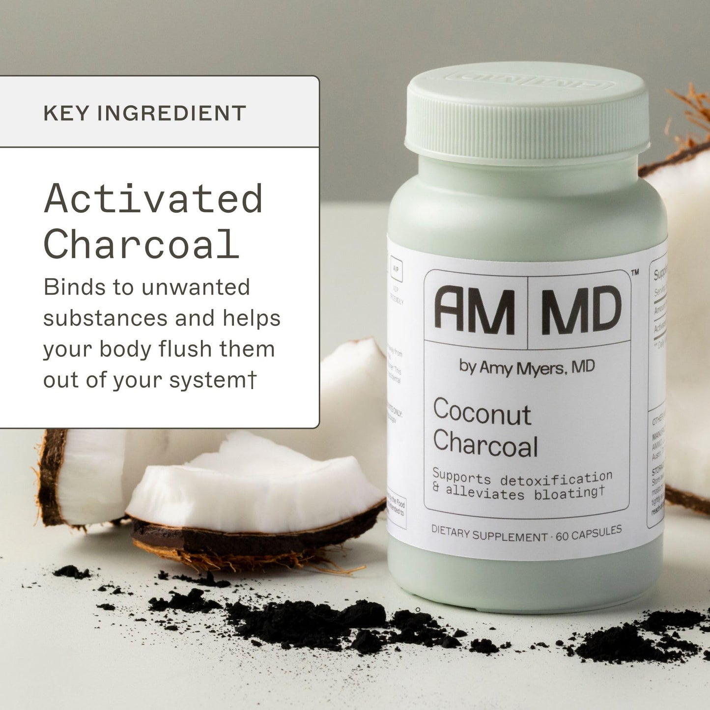 Coconut Charcoal Capsules from The Myers Way Protocol - Natural Activated Charcoal, Gas Reliever & Support for Affects of Mold/Toxins - Dietary Supplement 60 Capsules, 30 Servings - Dr. Amy Myers
