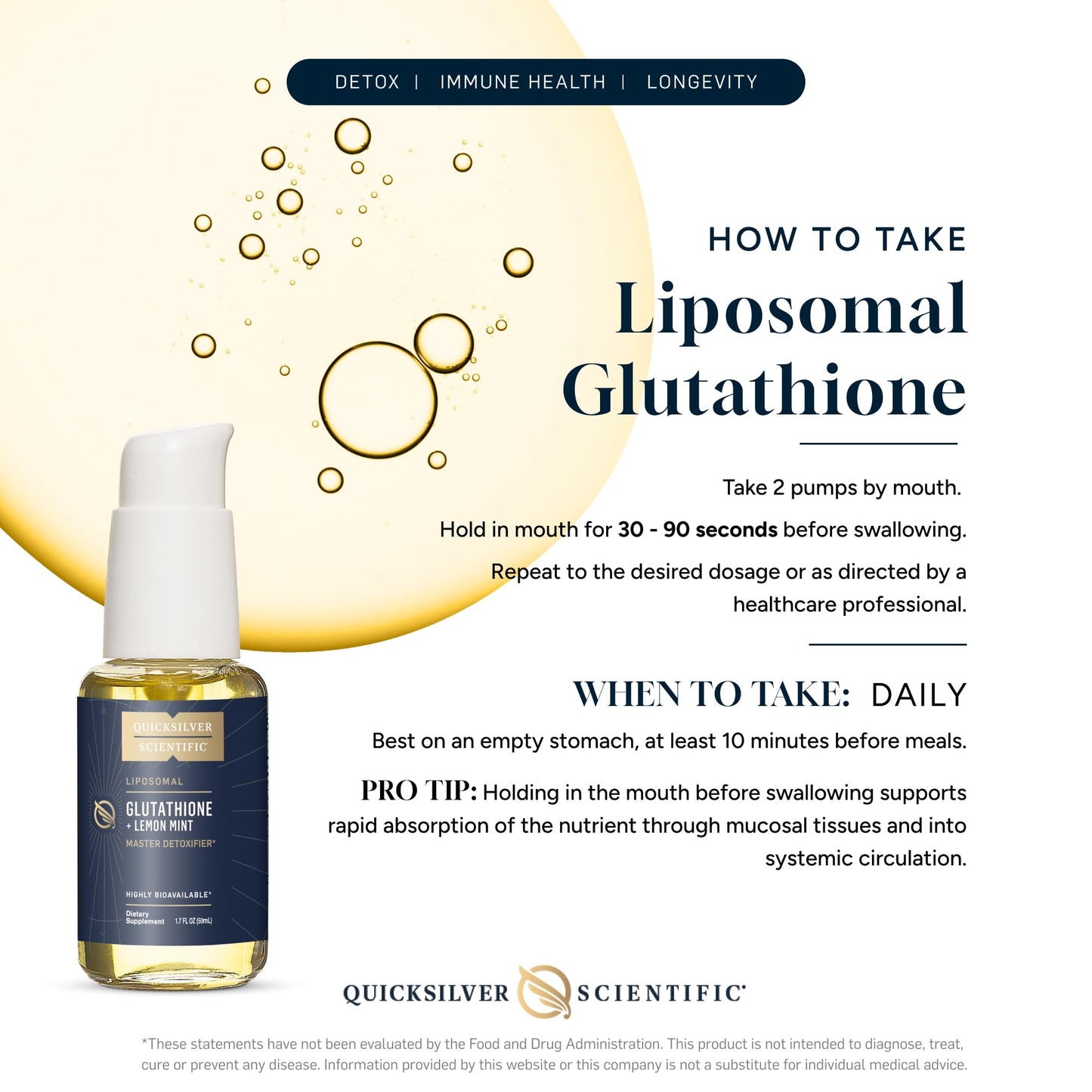 Quicksilver Scientific Liposomal Glutathione - Superior Absorption Oral Glutathione Supplement for Detox & Immune Support - 100 mg - Gluten Free & Non-GMO (1.7 fl oz)