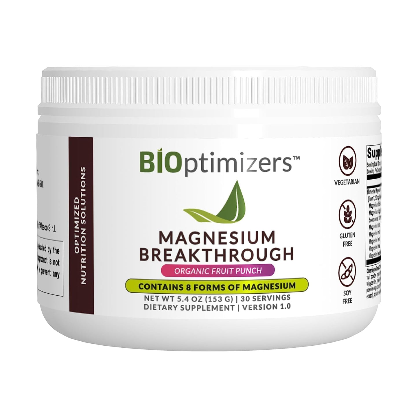 BIOptimizers Magnesium Breakthrough Drink Fruit Punch - 8 Forms of Magnesium: Glycinate, Malate, Citrate, and More - Natural Sleep and Brain Supplement – 5.4 oz (30 Servings)