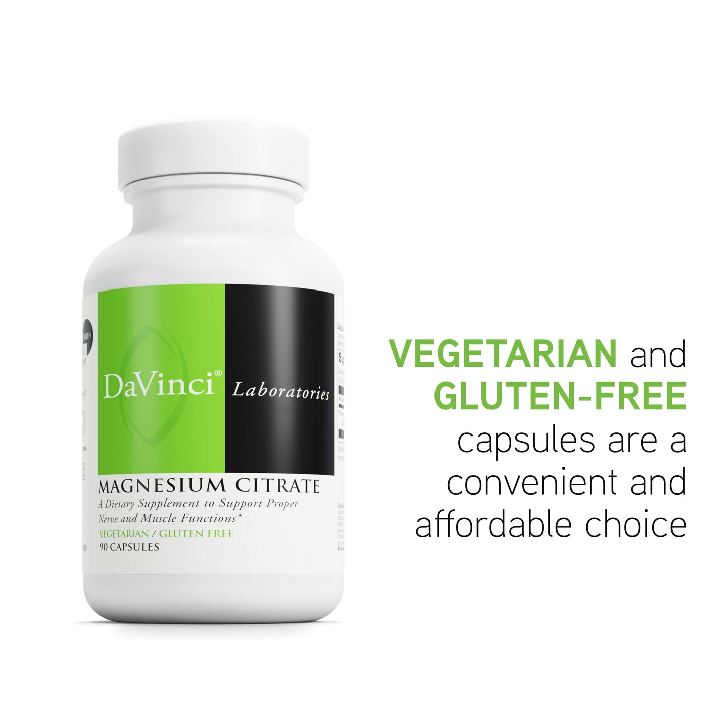 DaVinci Labs Magnesium Citrate - Dietary Supplement to Support Muscle Health, Healthy Nerves and Mineral Absorption* - with 140 mg Magnesium per Serving - Gluten-Free - 90 Vegetable Capsules