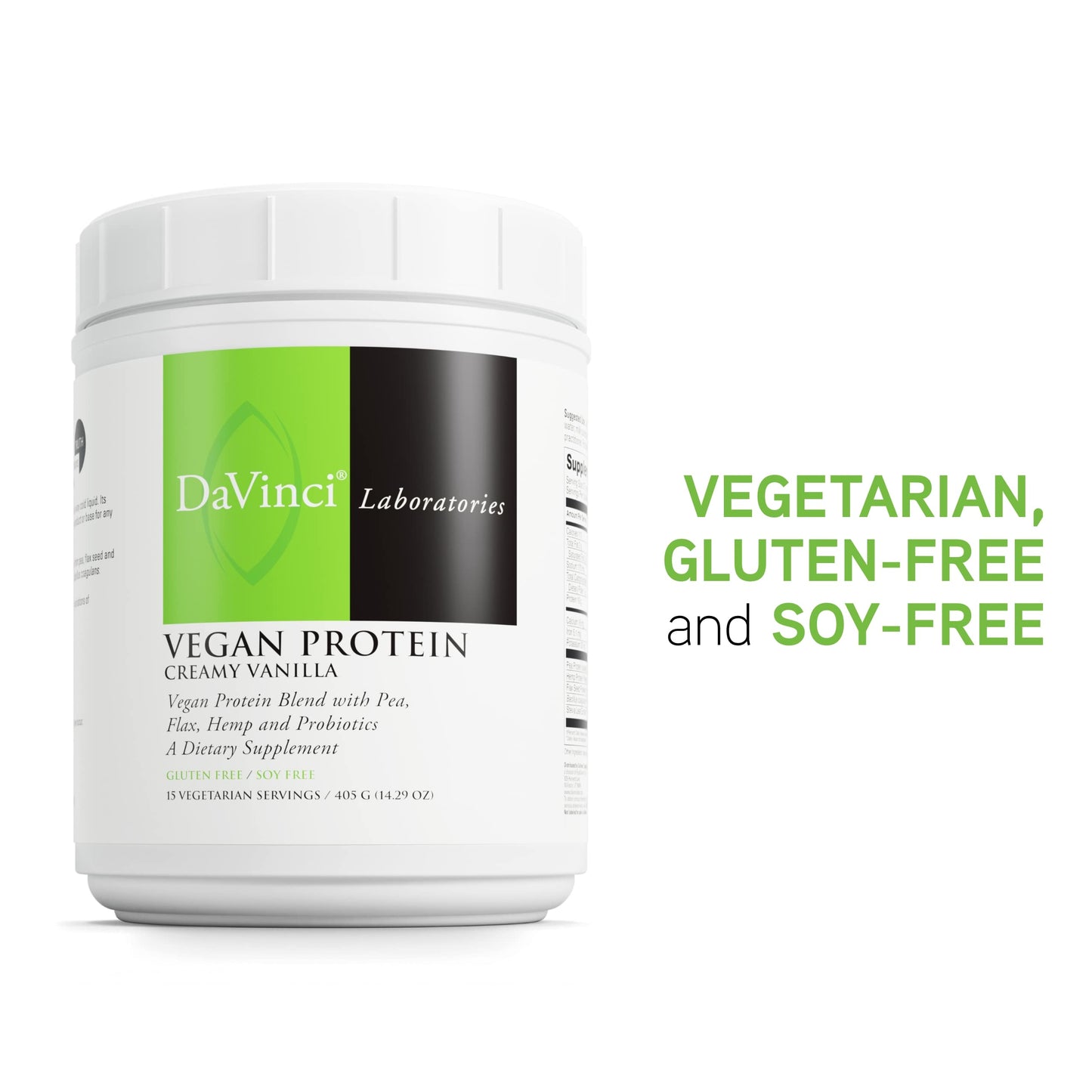 DaVinci Labs Vegan Protein - Protein Powder Supplement Supports Muscle & Tissue Repair* - Vegan Protein Supplement with Pea Protein & Flax Seed - Creamy Vanilla, 15 Servings (405 g)