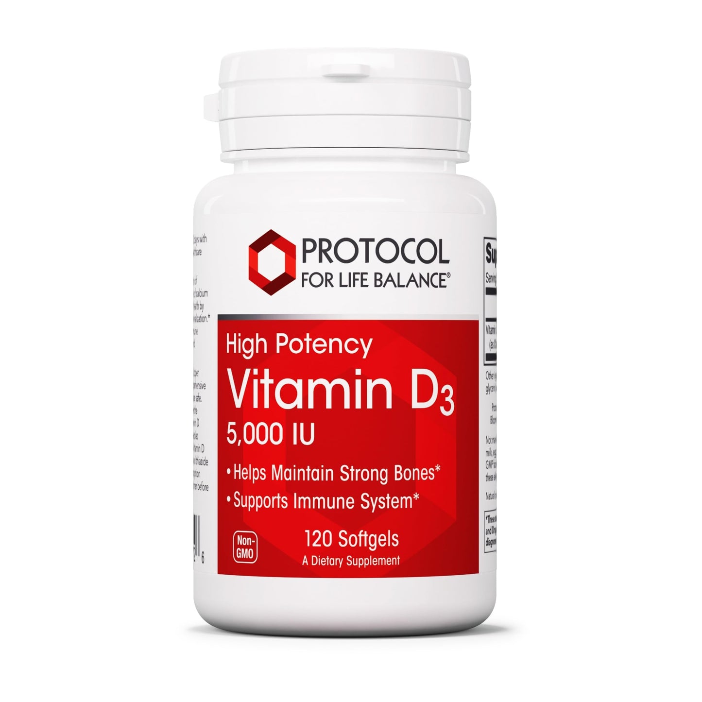PROTOCOL FOR LIFE BALANCE - Vitamin D3 5000 IU (High Potency) Supports Calcium Absorption, Bone and Dental Health, Immune System Function, Nervous System, and Cognitive Function - 120 Softgels