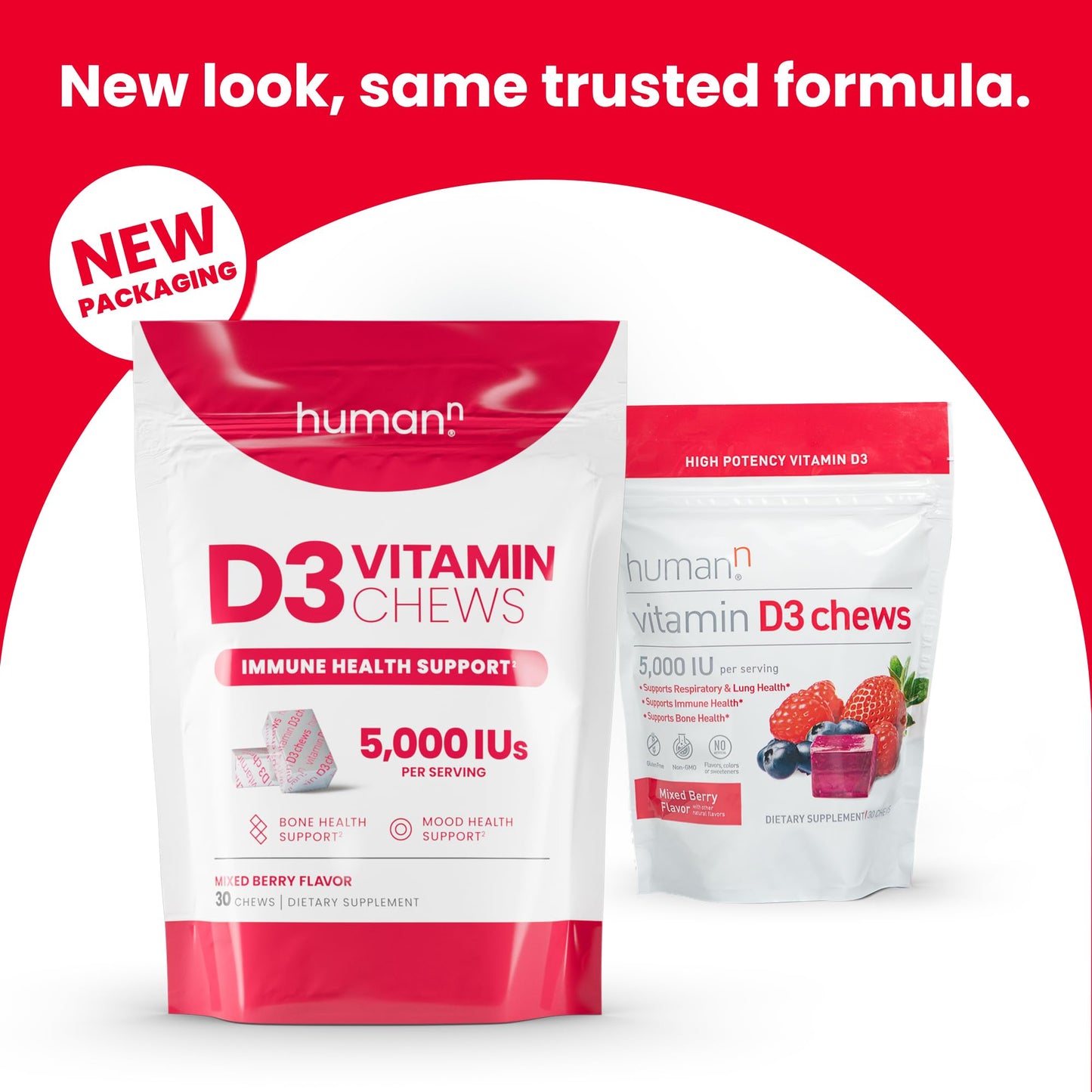 HumanN Vitamin D3 Chews - High Potency Vitamin D 5000iu (125mcg) Helps Support Healthy Mood, Immunity, Respiratory Health & Bone Health, Mixed Berry Flavor, 30-Count