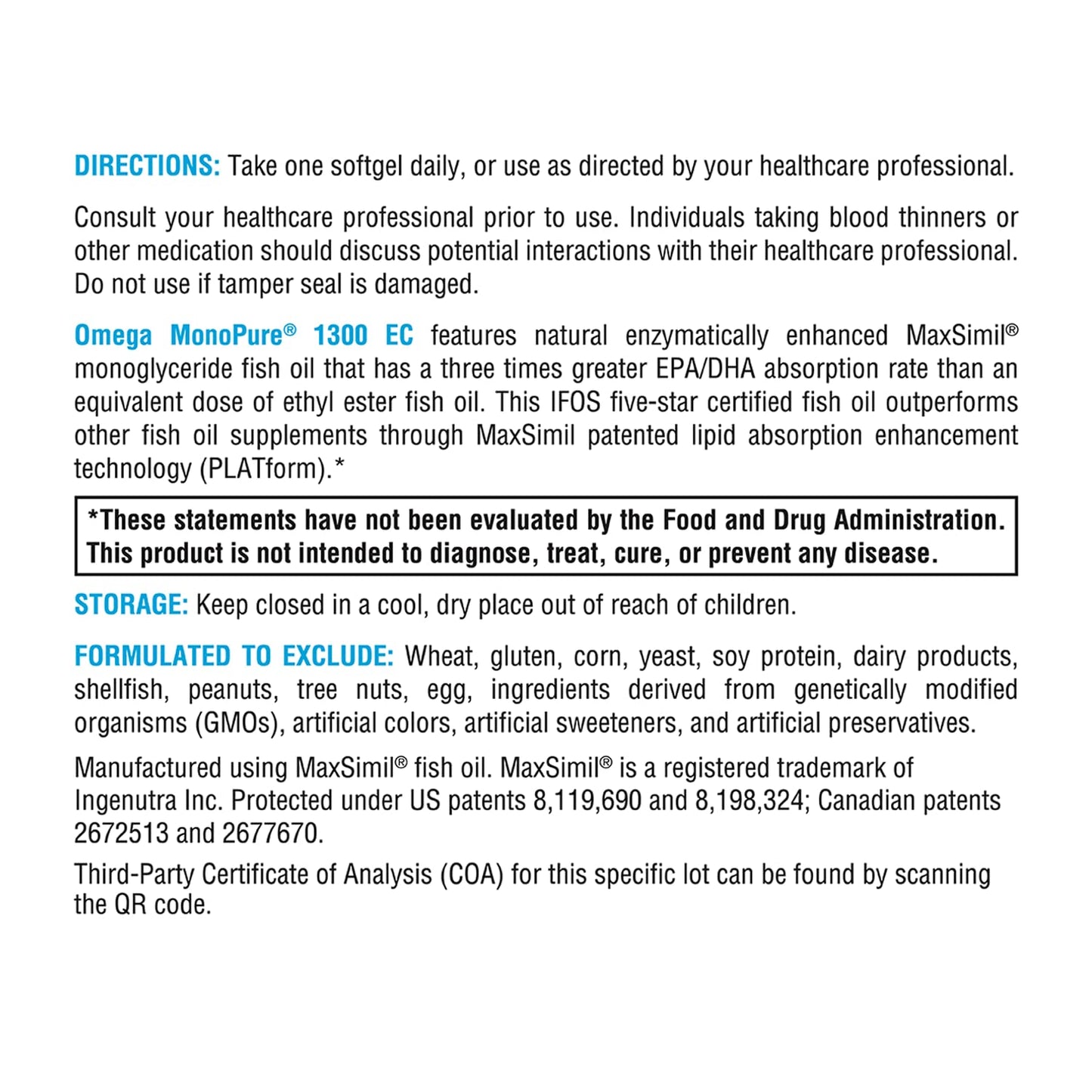 XYMOGEN Omega MonoPure 1300 EC - Fish Oil with 3X Greater Absorption - DHA EPA Omega 3 Supplement for Heart Health + Cognitive Support (60 Softgels)