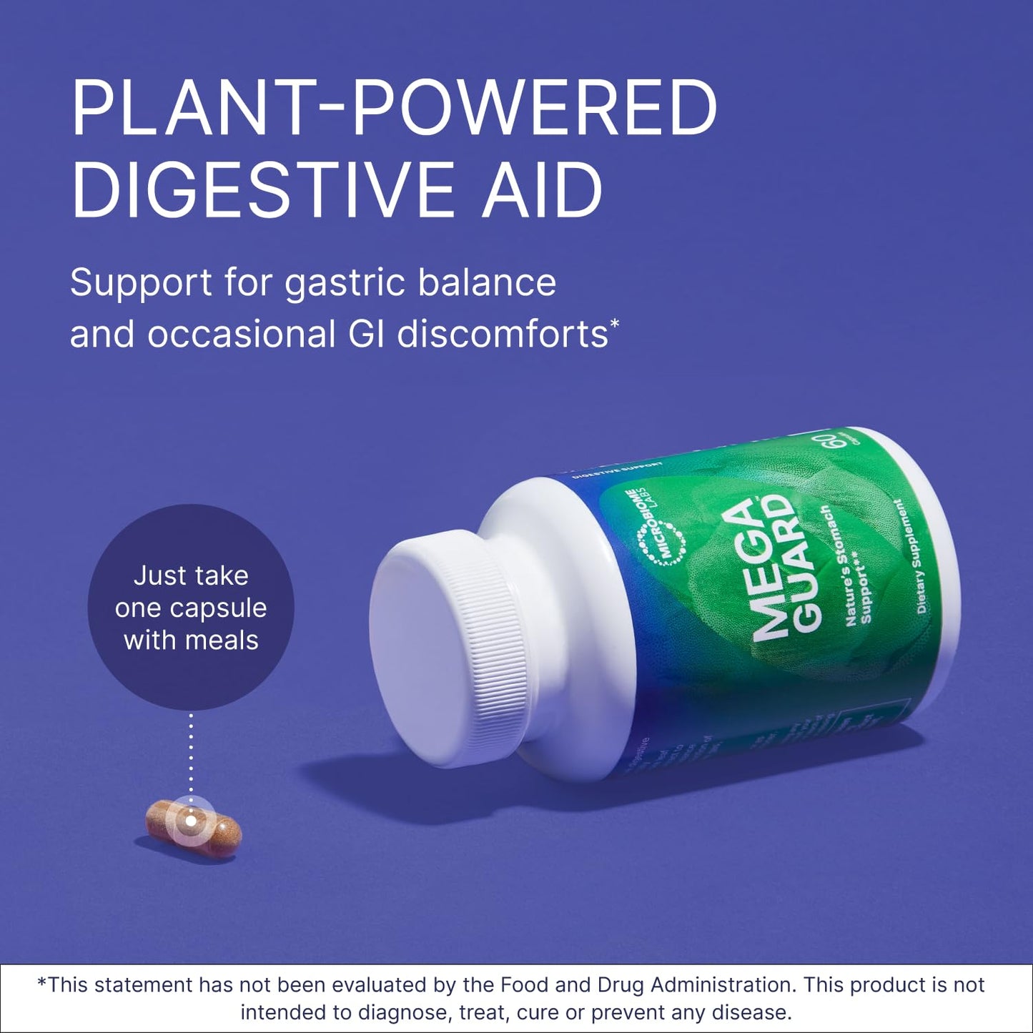 Microbiome Labs MegaGuard Gut Health Supplements - Ginger Root, Licorice Root & Artichoke Leaf Extract to Support Digestive Health & Occasional Gas - for Women, Men & Kids 8+ (60 Capsules)