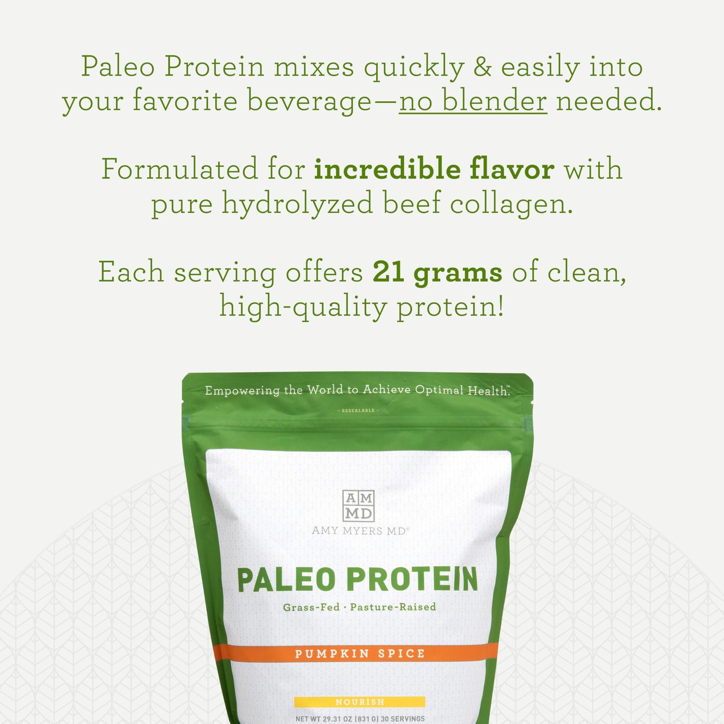 Amy Myers MD Pure Paleo Protein Powder - Clean Grass Fed Pasture Raised Protein - Hormone Free, Non-GMO, Gluten & Dairy Free - Perfect for Keto and Paleo- 29.31 Oz - Pumpkin Spice