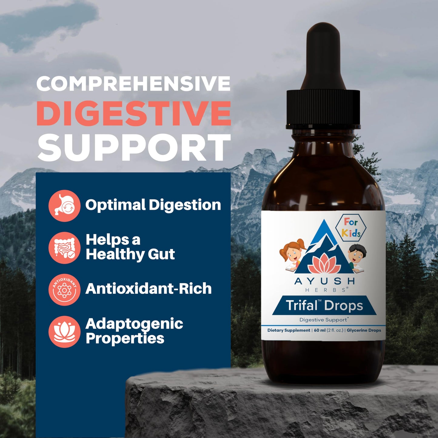 Ayush Herbs Trifal Drops - Digestive & Immune Wellness Booster for Kids, Kids Alcohol Free Digestive Support Drops with Amla for Toddlers, Children - 2 FL Oz Dropper Bottle (80 Servings)