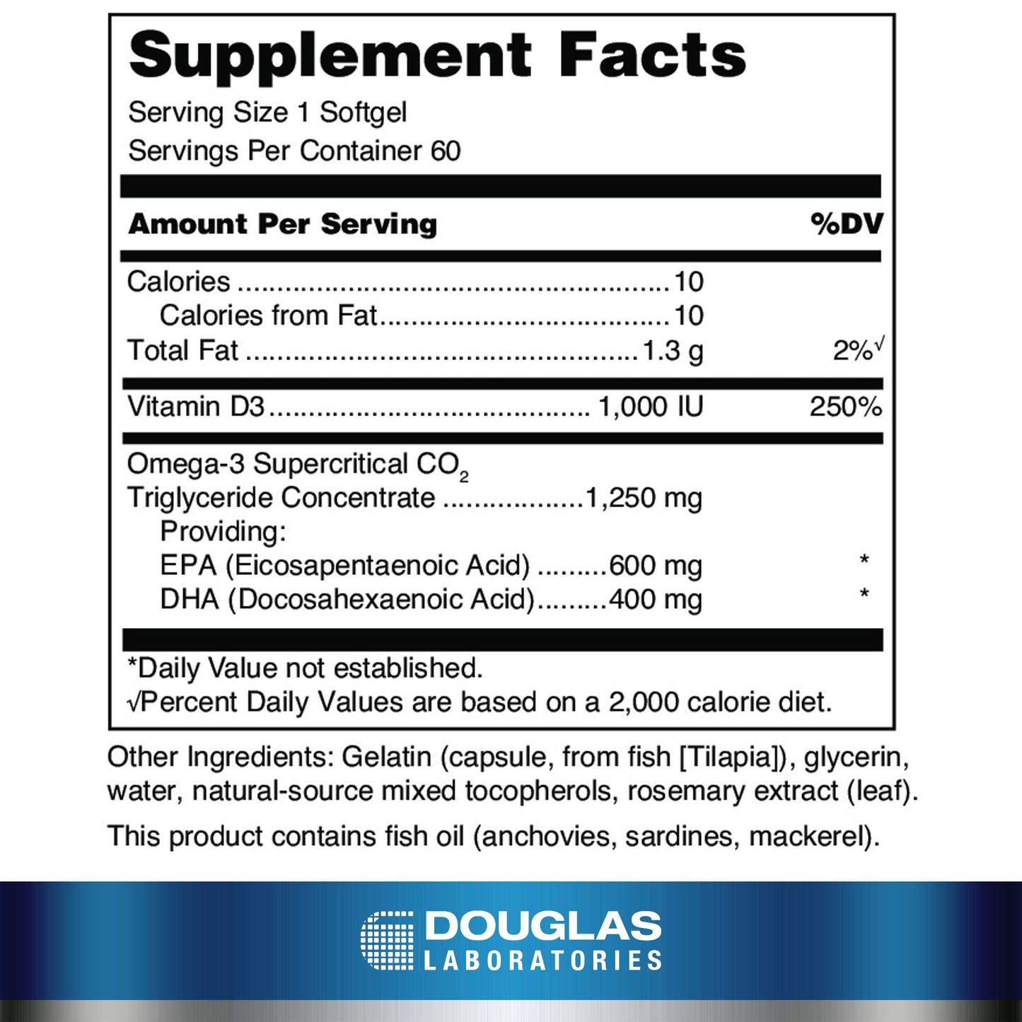 Douglas Laboratories Quell Fish Oil EPA/DHA Plus D | 3:2 Ratio of EPA to DHA Essential Omega 3 Fatty Acids Plus 1,000 I.U. of Vitamin D3* | 60 Softgels