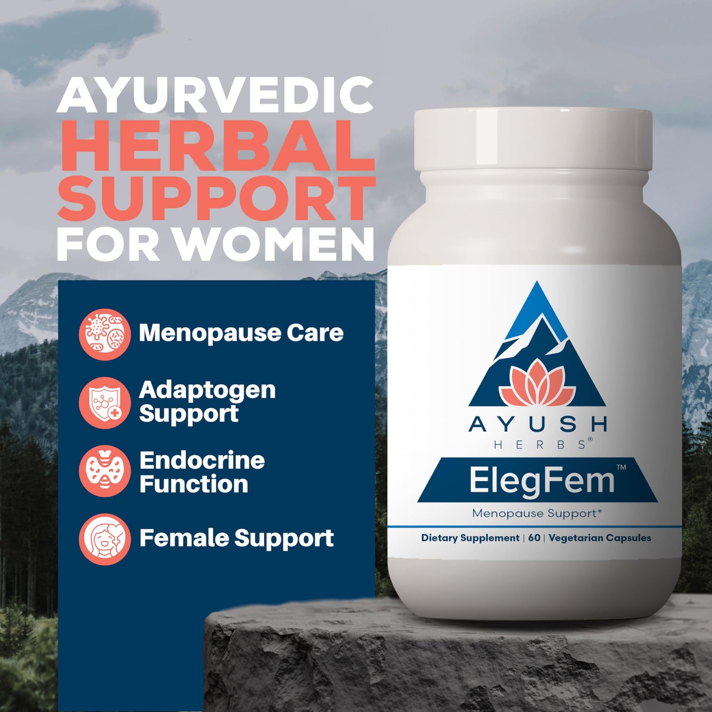 Ayush Herbs ElegFem - Menopause Supplements for Women, Hormone Balance for Women, Perimenopause Natural Hormone Support, Hot Flash Support with Cohosh - 60 Vegetarian Capsules (1 Count)