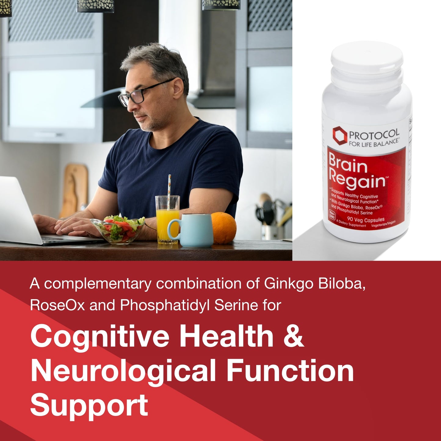 Protocol Brain Regain - Brain Support* - with Phosphatidylserine - Brain Health Supplement* - Vascular Health - 90 Veg Caps
