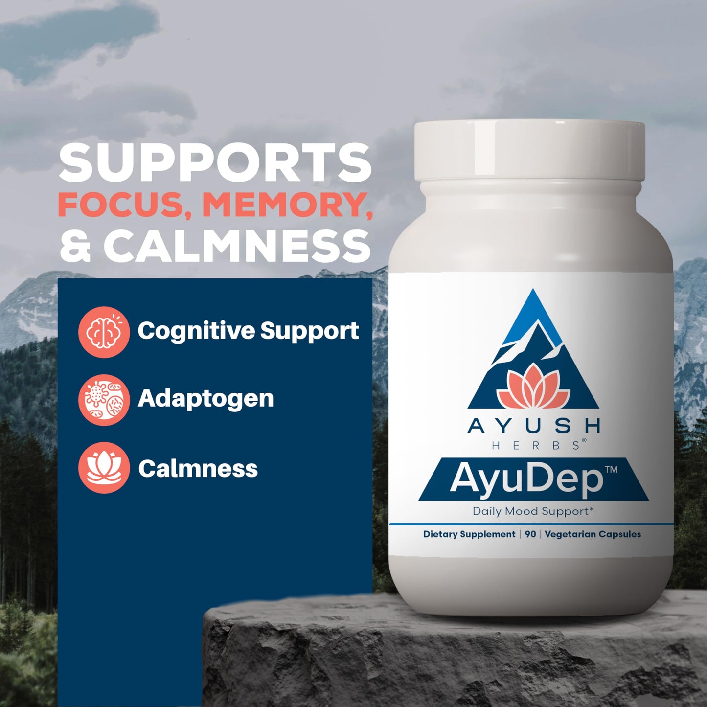 Ayush Herbs AyuDep - Saffron & Ashwagandha Supplements, Uplifting Formula for Women & Men, Herbal Support for Adults - 90 Vegetarian Capsules (1 Count)