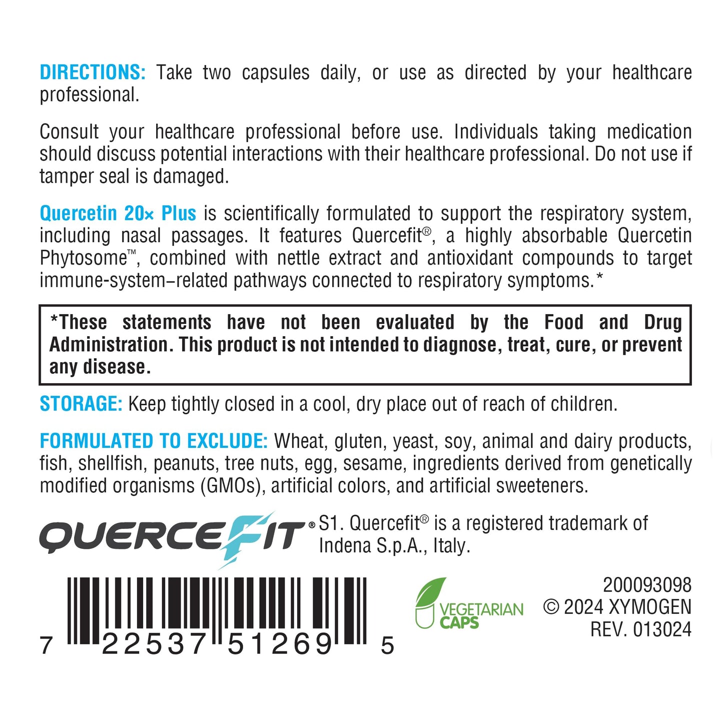 XYMOGEN Quercetin Complex - Quercetin 20× Plus - Quercetin Supplements with Vitamin C, N-Acetyl-L-Cysteine and Nettles - Formulated for Respiratory Support - Vegan and Gluten-Free (60 Capsules)