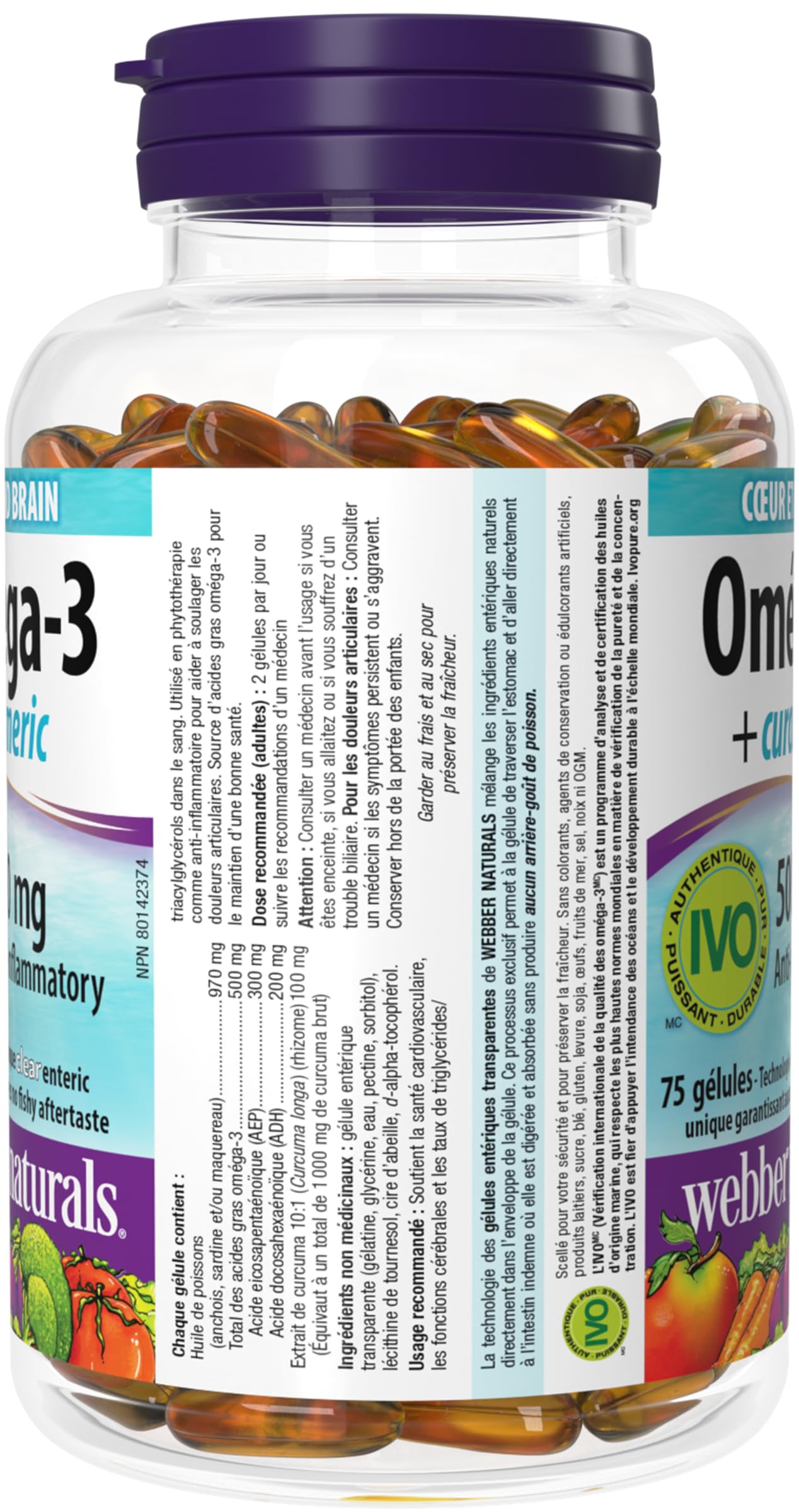 Webber Naturals Omega-3 + Turmeric, 75 Softgels, Support for the Heart, Brain & Joints, No Fishy Aftertaste