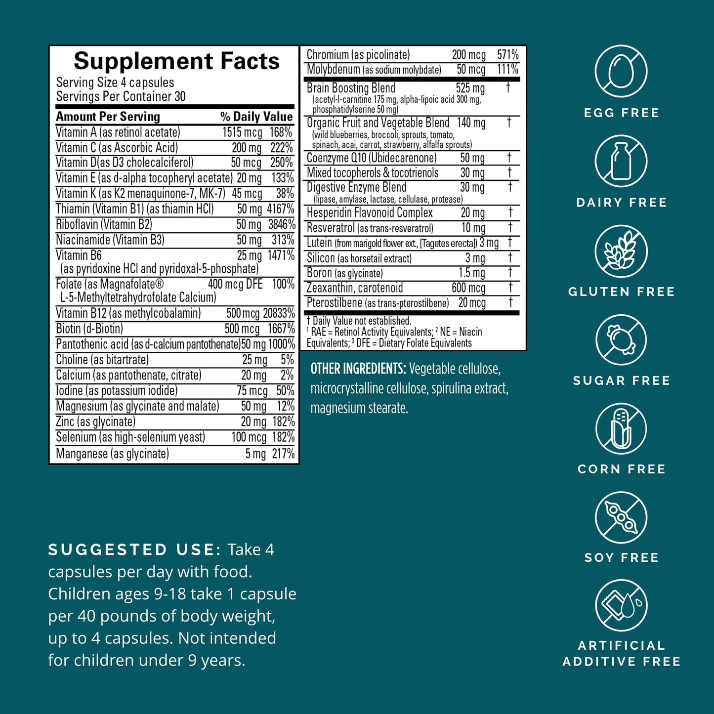 Dr Amen BrainMD NeuroVite Plus - 120 Capsules - Multivitamin & Mineral Supplement, Enhanced with Phytonutrients, Enzymes & Whole Foods - Gluten Free - 30 Servings