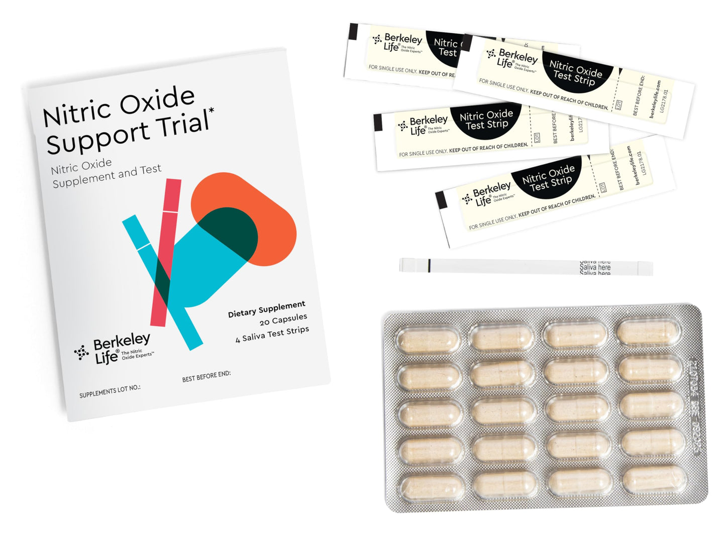 Berkeley Life Professional - Nitric Oxide Booster & Test Strips - 20 Day Capsules and 4 Test Strips - Trial Pack