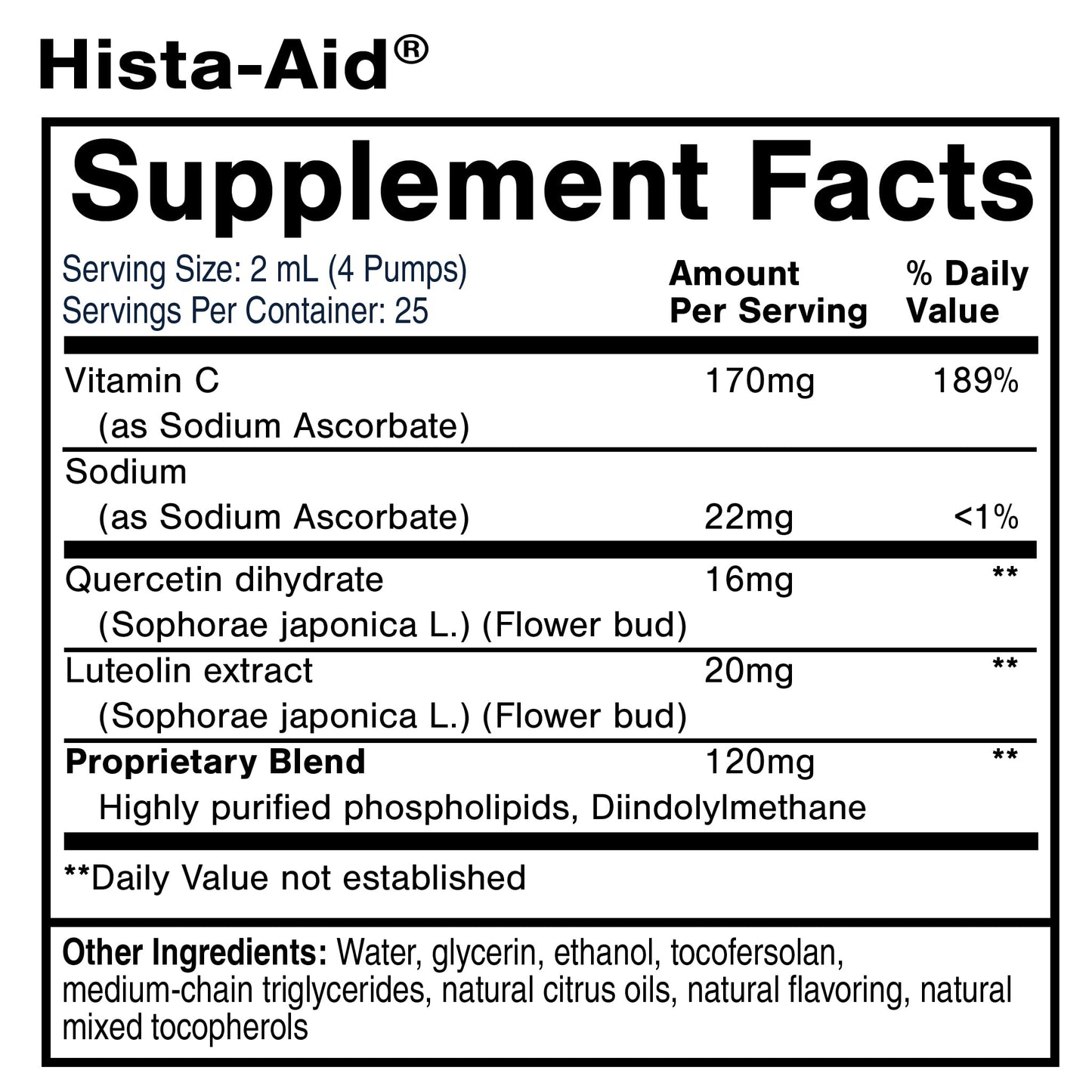 Quicksilver Scientific Nanoemulsified Hista-Aid - Flavonoids to Help Maintain Healthy Histamine Levels - Liposomal Vitamin C, DIM, Luteolin & Quercetin Liquid (50ml)