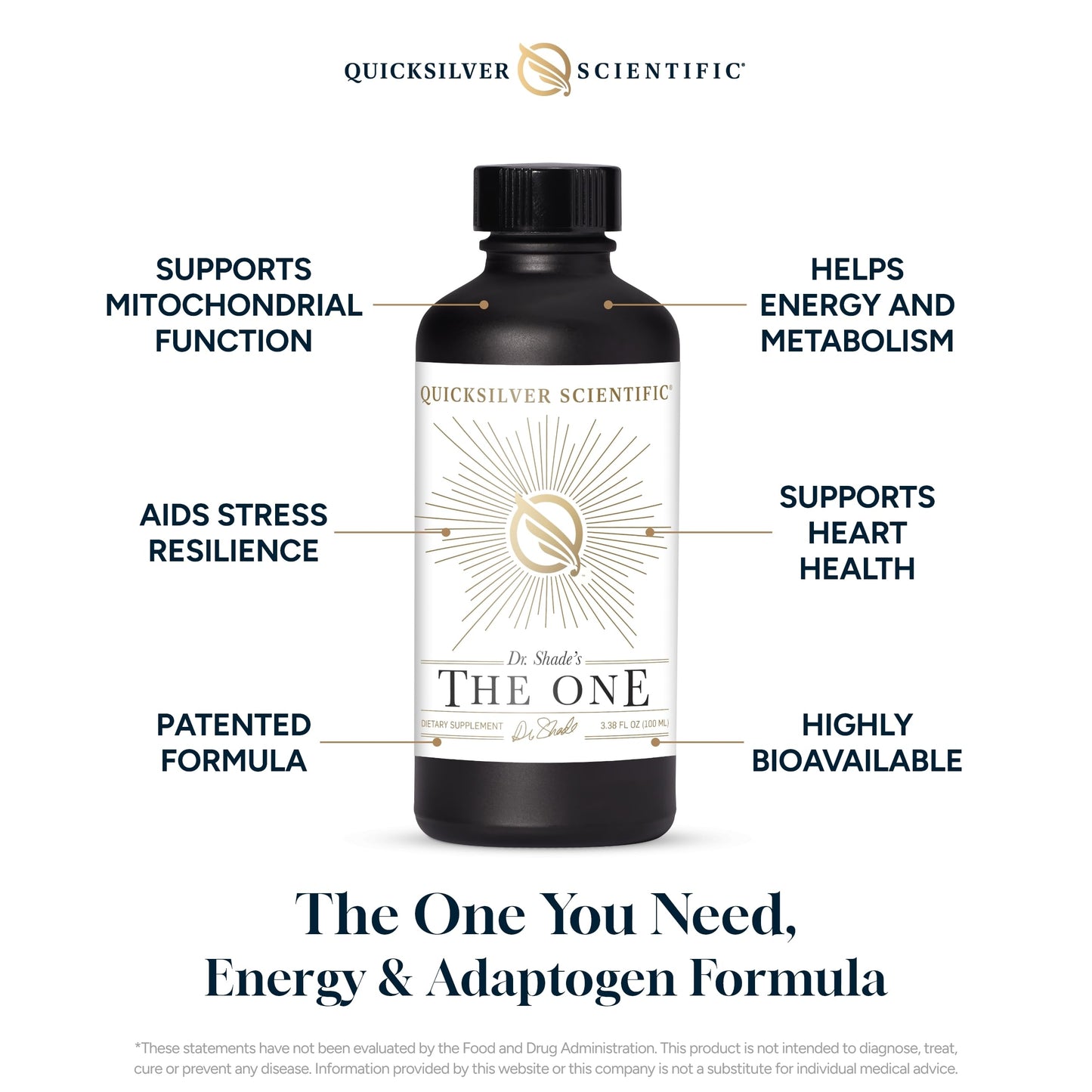 Quicksilver Scientific The ONE Mitochondrial Elixir - Mitochondria Supplement to Support Cellular Health with Phosphatidylcholine, Resveratrol, Reishi Mushroom & CoQ10 Liquid (3.38oz / 100ml)