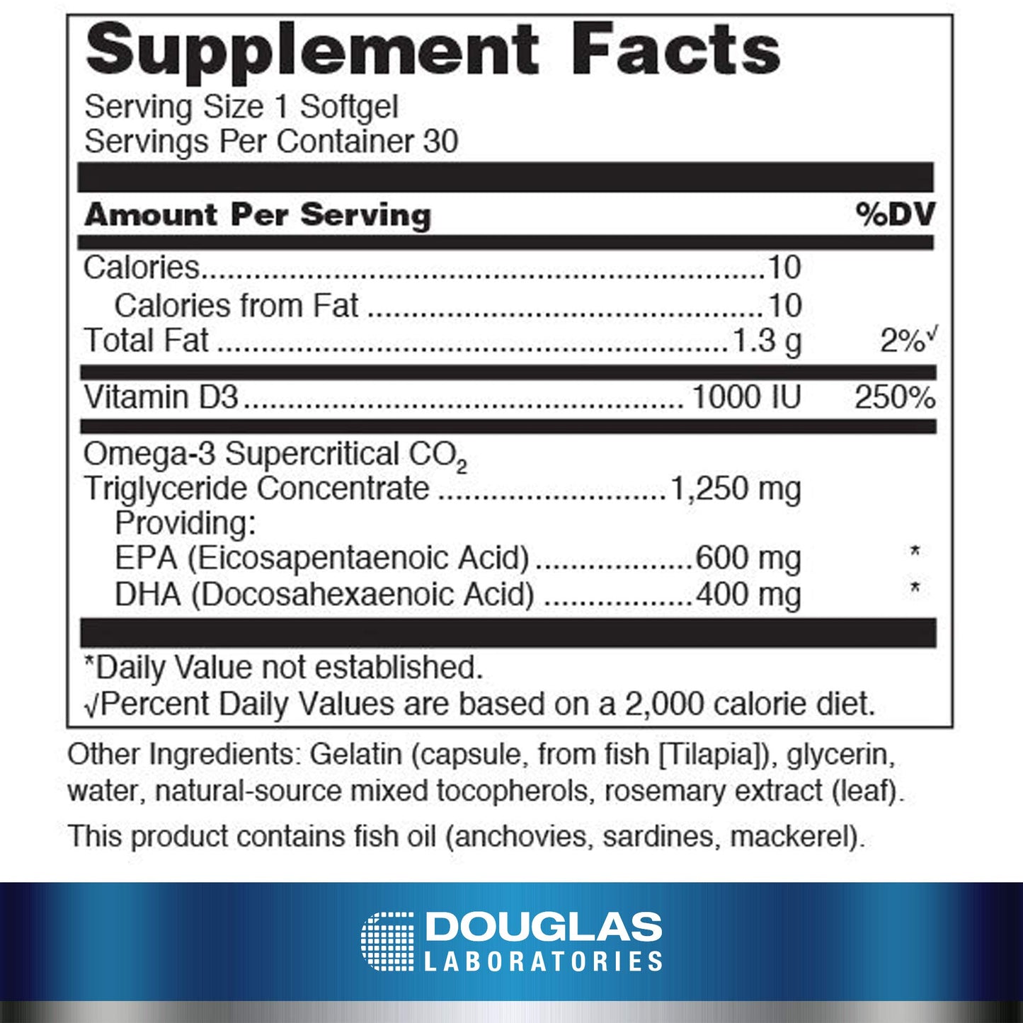 Douglas Laboratories Quell Fish Oil EPA/DHA Plus D | 3:2 Ratio of EPA to DHA Essential Omega 3 Fatty Acids Plus 1,000 I.U. of Vitamin D3* | 30 Softgels