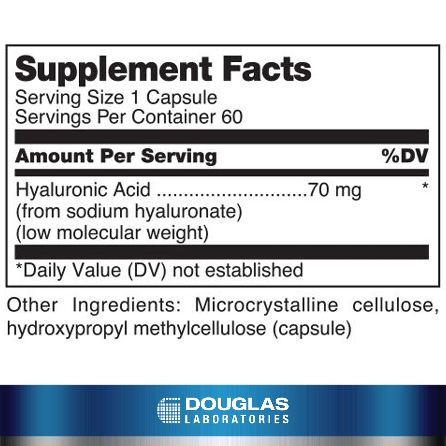 Douglas Laboratories Hyaluronic Acid | 70 mg Hyaluronic Acid for Joint and Skin Health | 60 Capsules