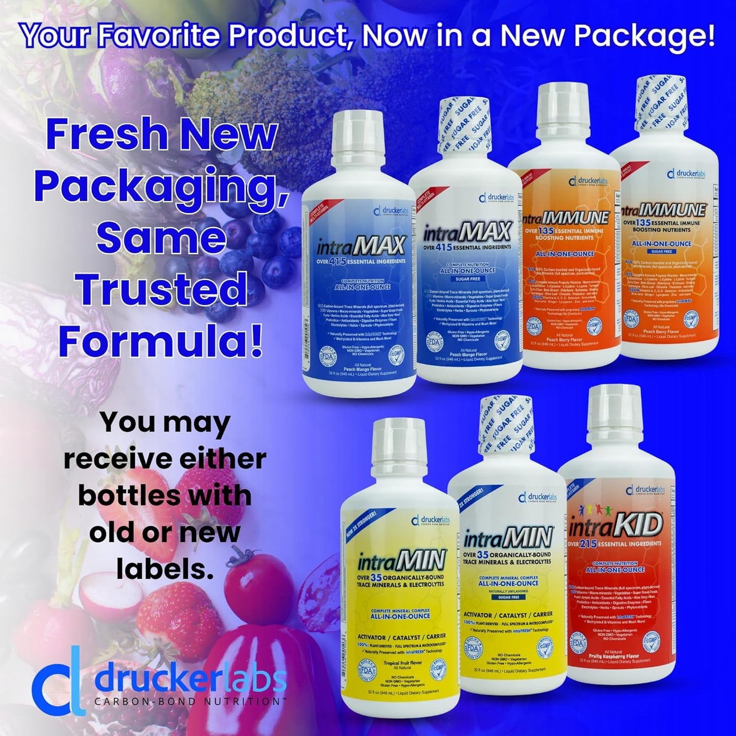 DRUCKER Labs - IntraMAX 2.0 Organic Liquid Multivitamin, Non GMO, Dairy Free, Gluten Free, Magnesium, Vitamin D, C and E, Zinc (32 oz., Peach Mango)